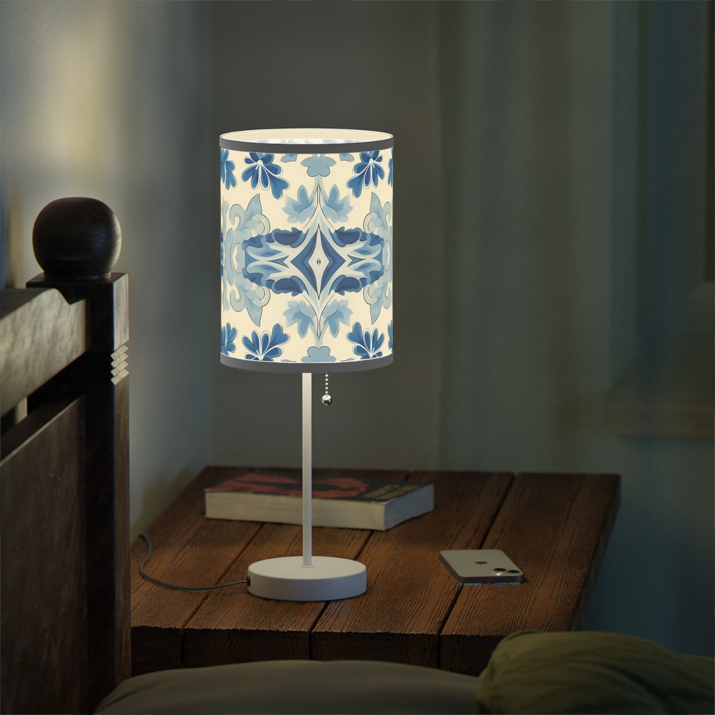 Blue Spanish Tile Modern Table Lamp. 20" Tall, Metal Stand, US|CA Plug, Available in 2 Finishes & Multiple Trim Colors