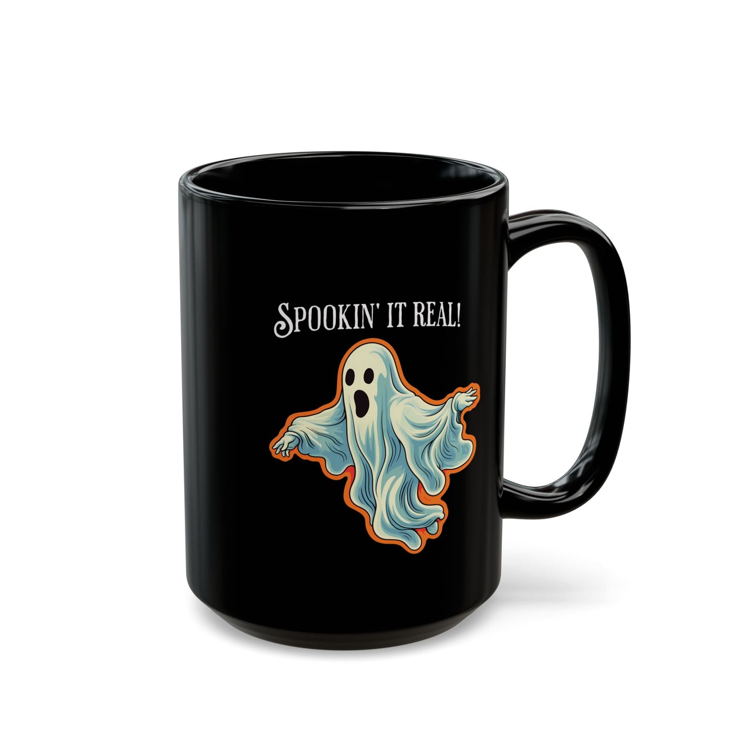 Spookin it' Real Chic Retro Ghost Halloween Black Mug - 11oz, 15oz - Start Your Day with a Ghostly Good Brew!