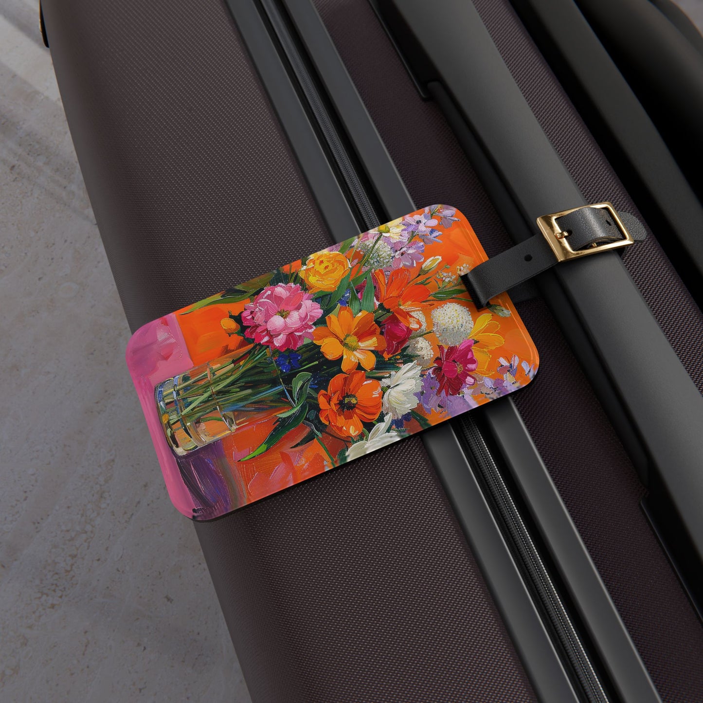 Bright Flowers & Orange Wall Acrylic Luggage Tag - Add a Burst of Color to Your Travels with the Bright Flowers & Orange Wall Acrylic Luggage Tag!