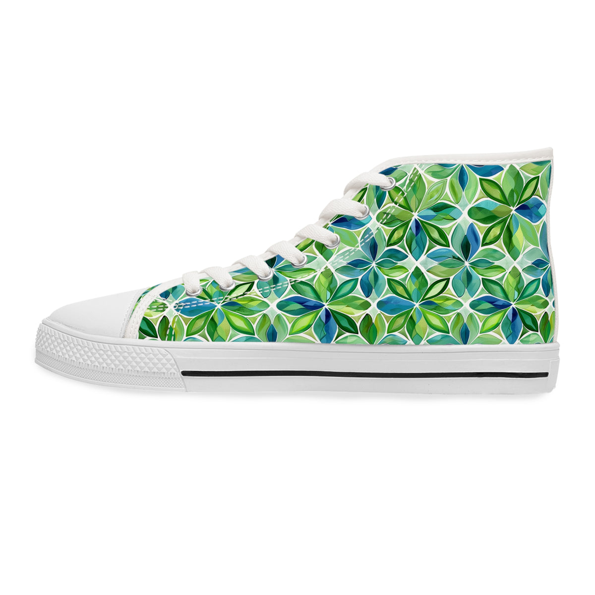 Spring Geo Flowers Ladies' High Top Sneakers - Step into a Kaleidoscope of Color!