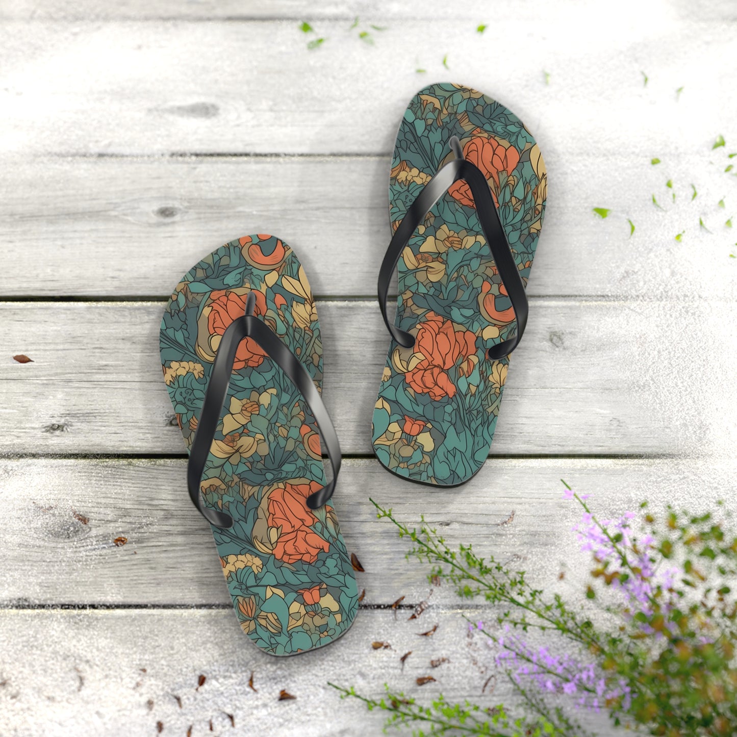 Bohemian Stained Glass Serenity Flip Flops. 5/8" Thick Comfortable Summer or Winter Gym/Sauna Footwear for Men and Women.