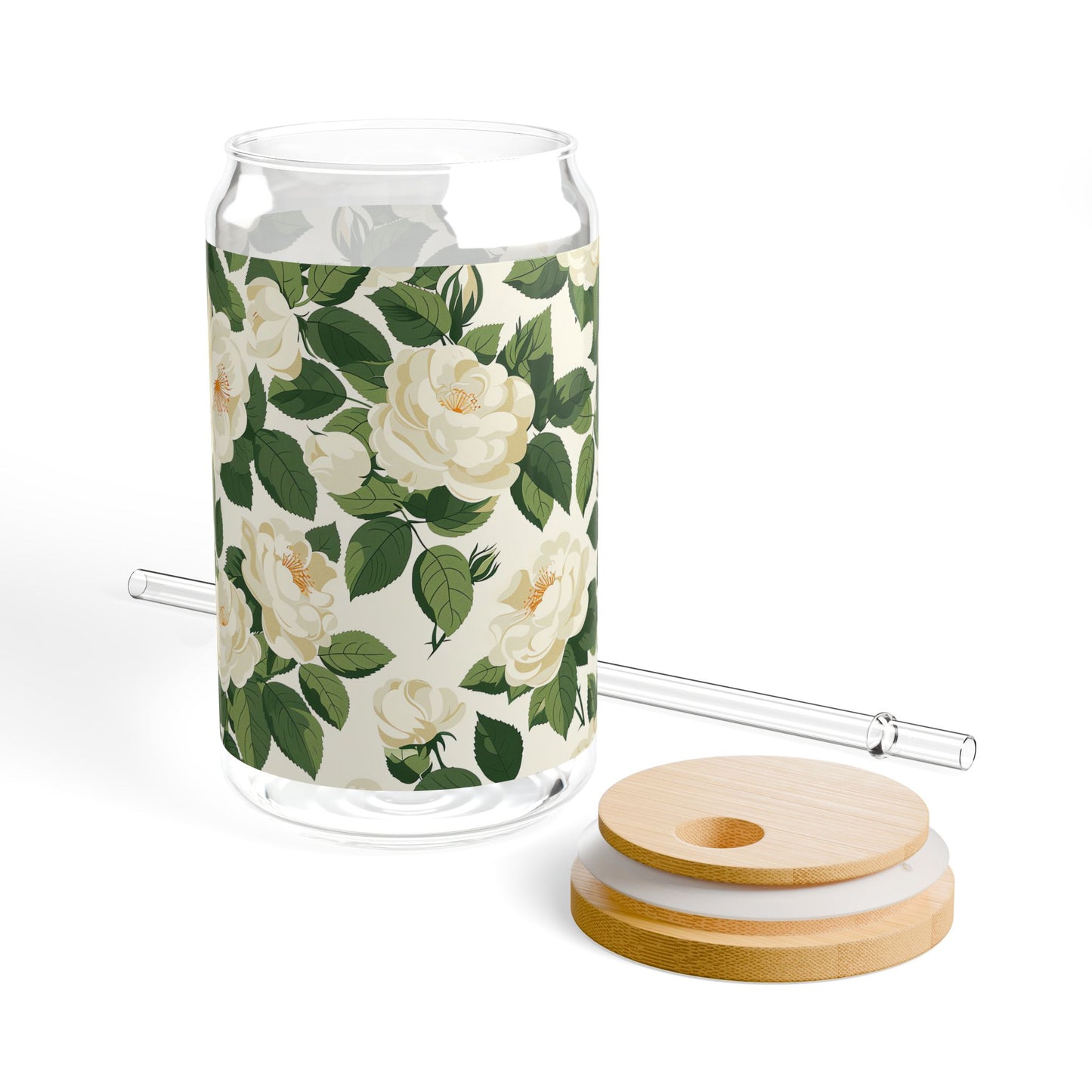 White Roses at Dawn Sipper Glass Tumbler - 16 oz - Life's a Bed of White Roses When You Sip from our White Rose Sipper Glass!