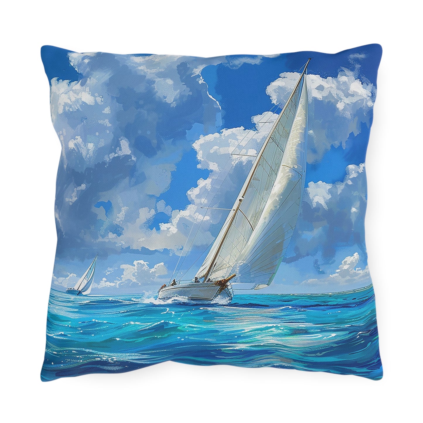 Ocean Breeze Sailing Square Outdoor Pillow - Spun Polyester - Double-Sided Print - UV-Resistant - Water-Resistant - Available in 3 sizes.