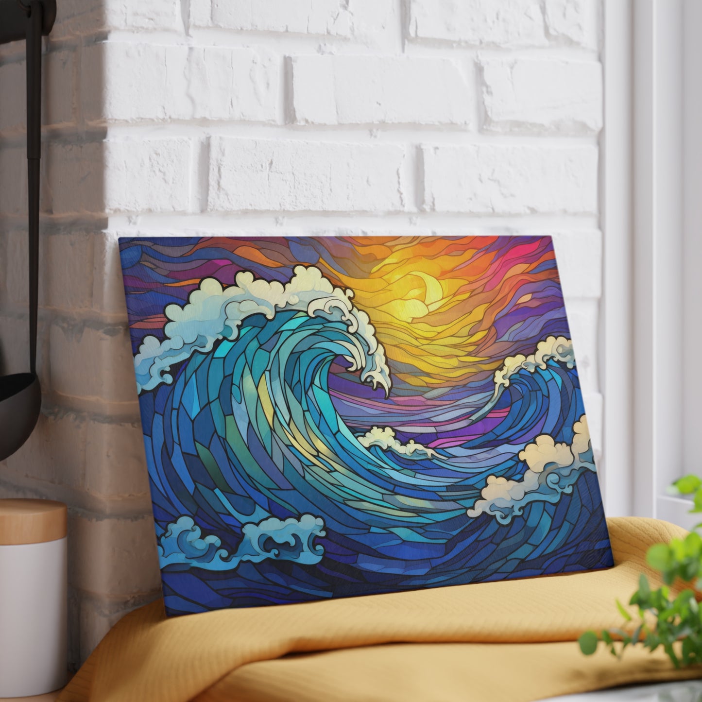 Stained Glass Series: Sea Waves Cresting Glass Cutting Board - Available in 2 sizes.