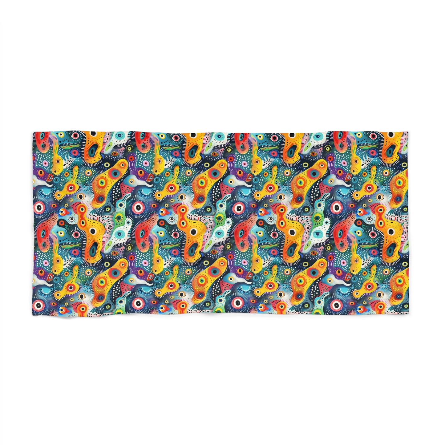 Psychedelic Amoeba Pop Luxurious Beach Towel - Dive into Vibrant Fun! Available in 2 sizes.