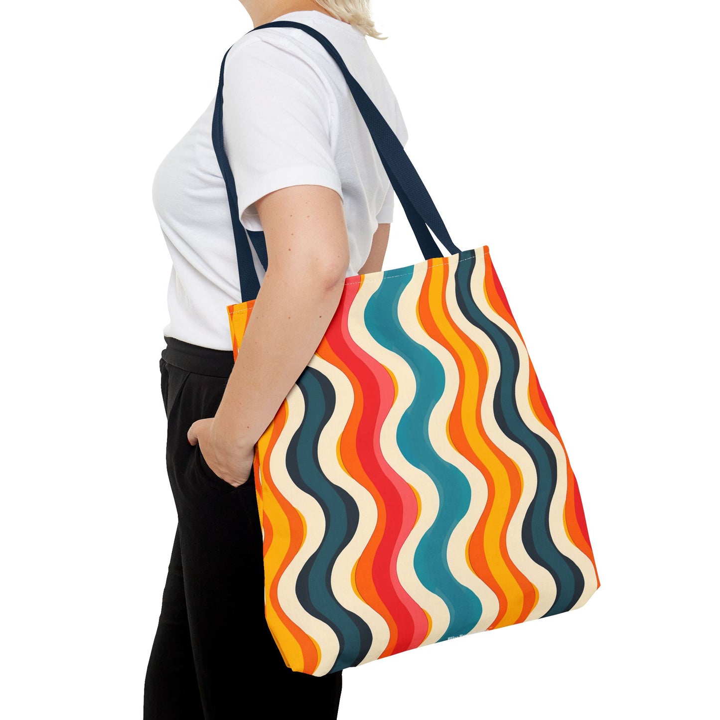 Retro Wave Cascade Tote Bag - Catch the Wave of Retro Vibes! Available in 3 sizes.