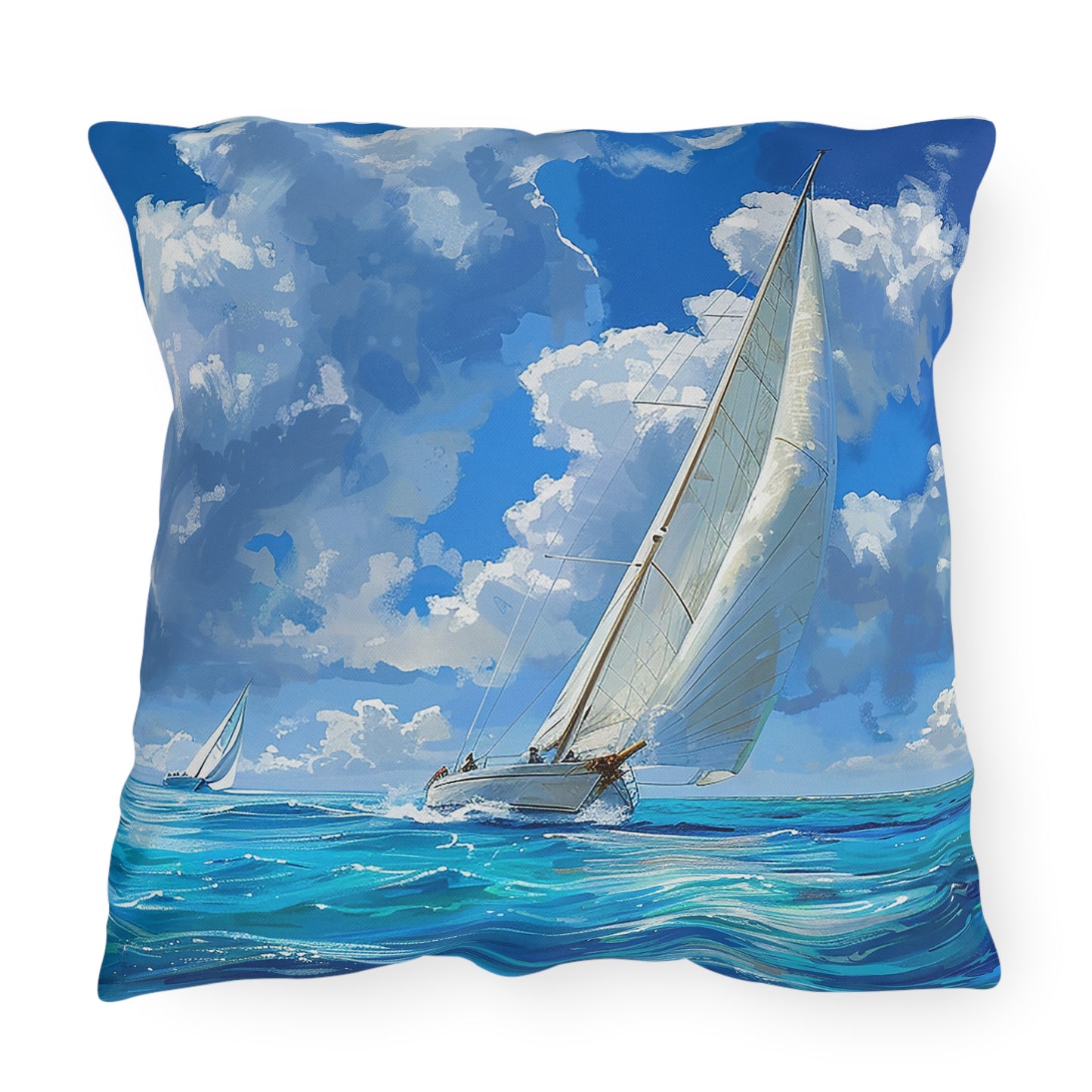 Ocean Breeze Sailing Square Outdoor Pillow - Spun Polyester - Double-Sided Print - UV-Resistant - Water-Resistant - Available in 3 sizes.
