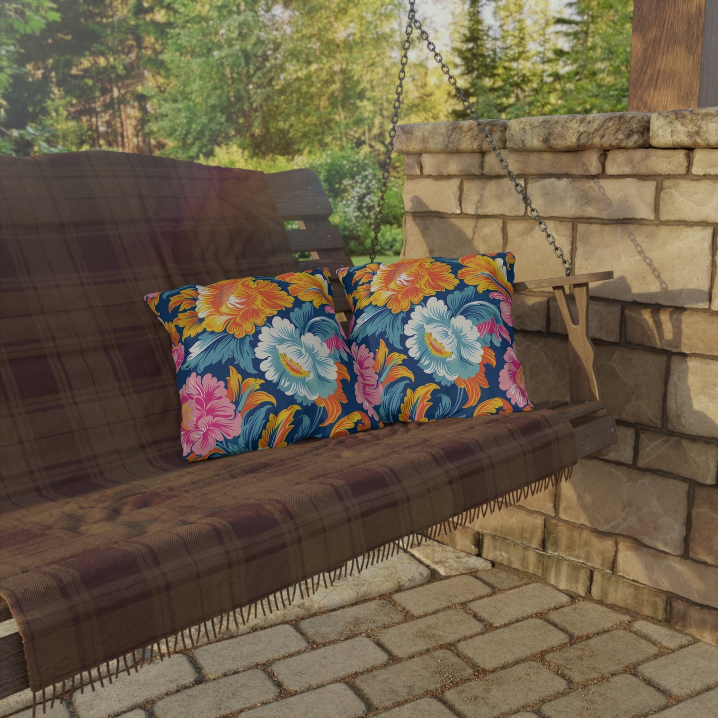 Chintz Charm Square Outdoor Pillow - Spun Polyester - Double-Sided Print - UV-Resistant - Water-Resistant - Available in 3 sizes.