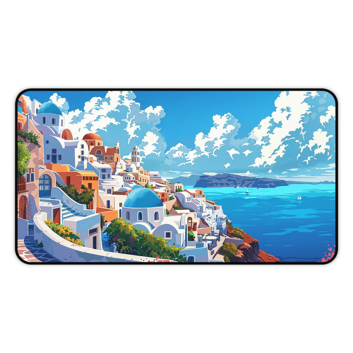 Santorini Serenity Desk Mat (Desk Pad) - Bring Mediterranean Bliss to Your Desk! Available in 3 sizes.
