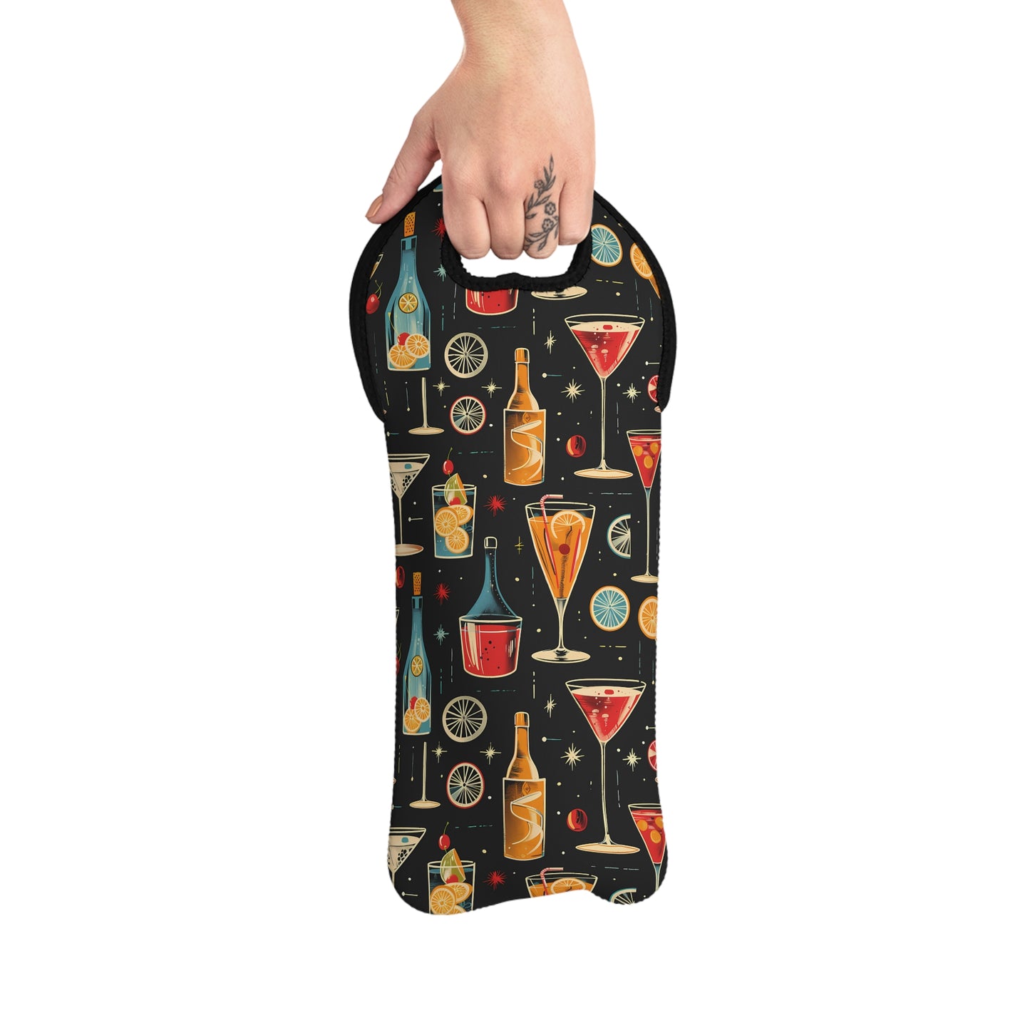 Retro Cocktail Chic Wine Tote Bag - 100% Neoprene - Sip in Style with a Midcentury Retro Twist!