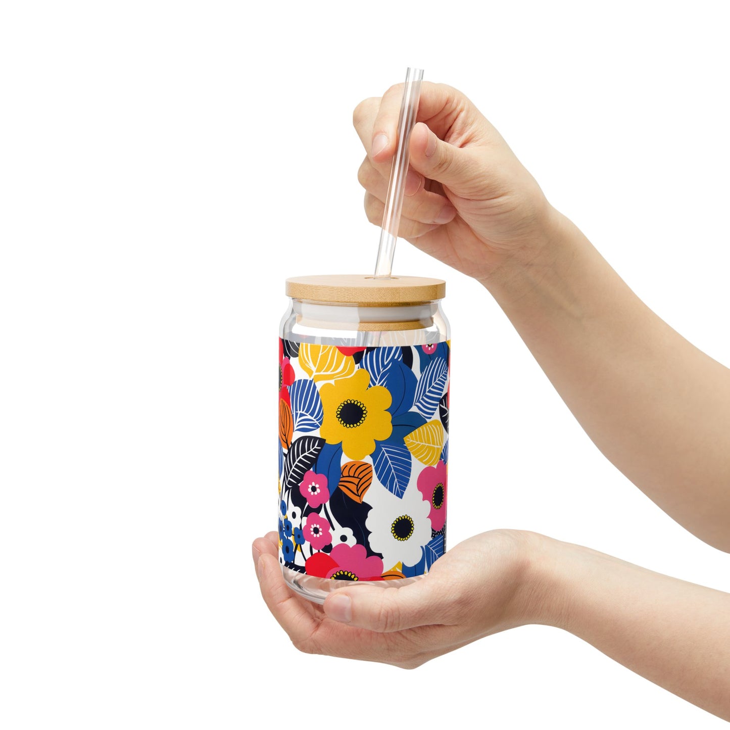 Blossom Burst Sipper Glass Tumbler - 16 oz - Sip in Style with a Burst of Blossoms!