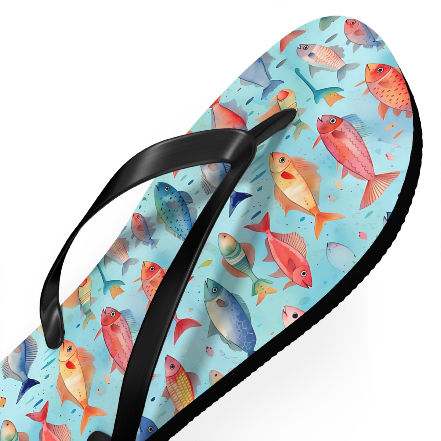 Happy Swimming Fish Flip Flops. 5/8" Thick Comfortable Summer or Winter Gym/Sauna Footwear for Men and Women.