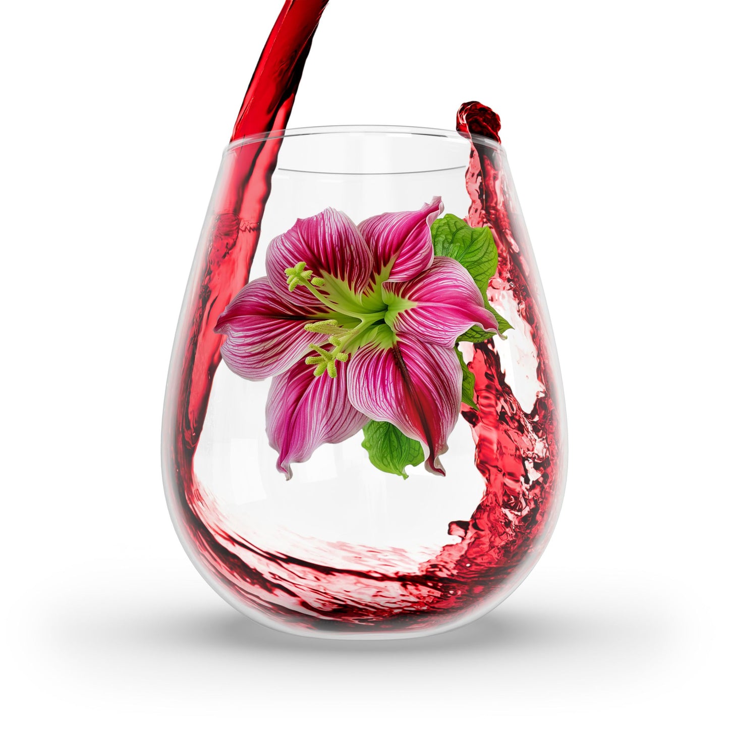 Magenta Hibiscus Stemless Wine Glass - 11.75 oz - Celebrate the Aloha Spirit! From our Hibiscus Bloom Collection.
