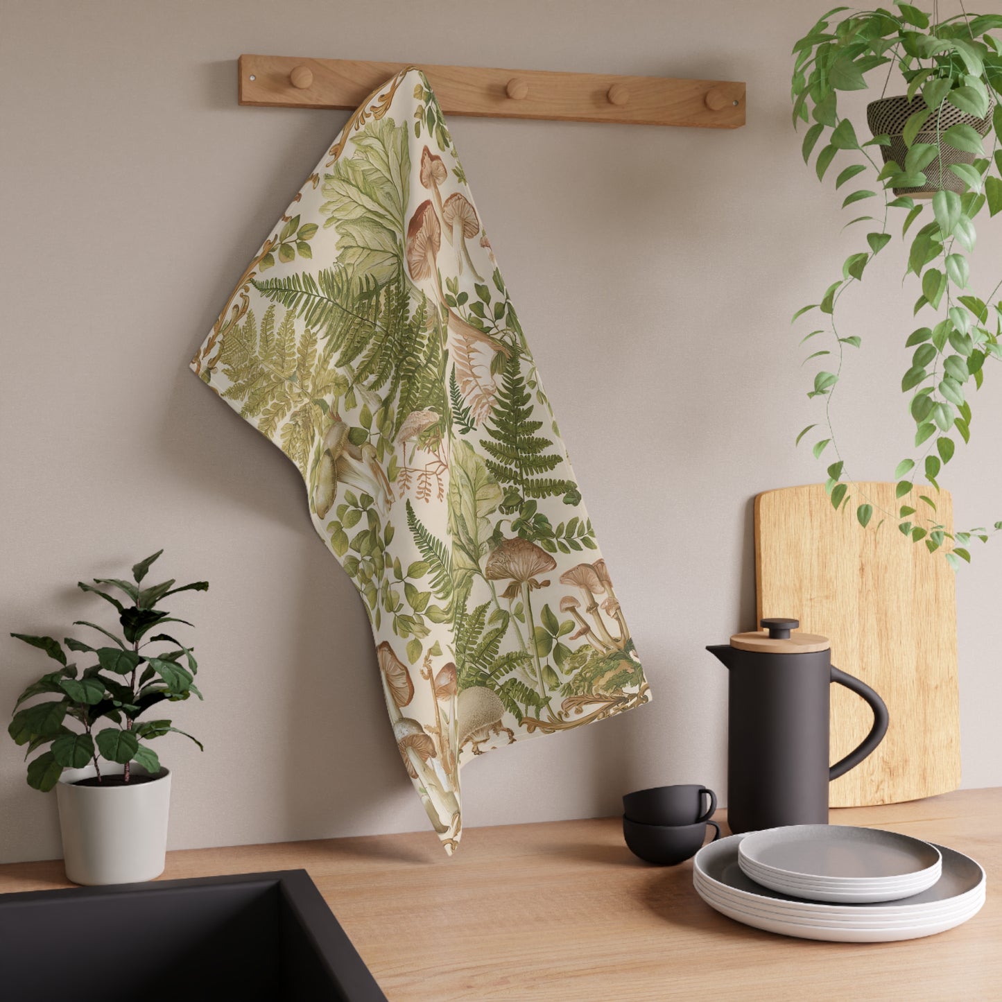 Botanical Woodland Whimsy Kitchen Towel - Cotton Twill - 18" x 30" - Unveil Nature's Charm — Whimsy in Every Wipe!