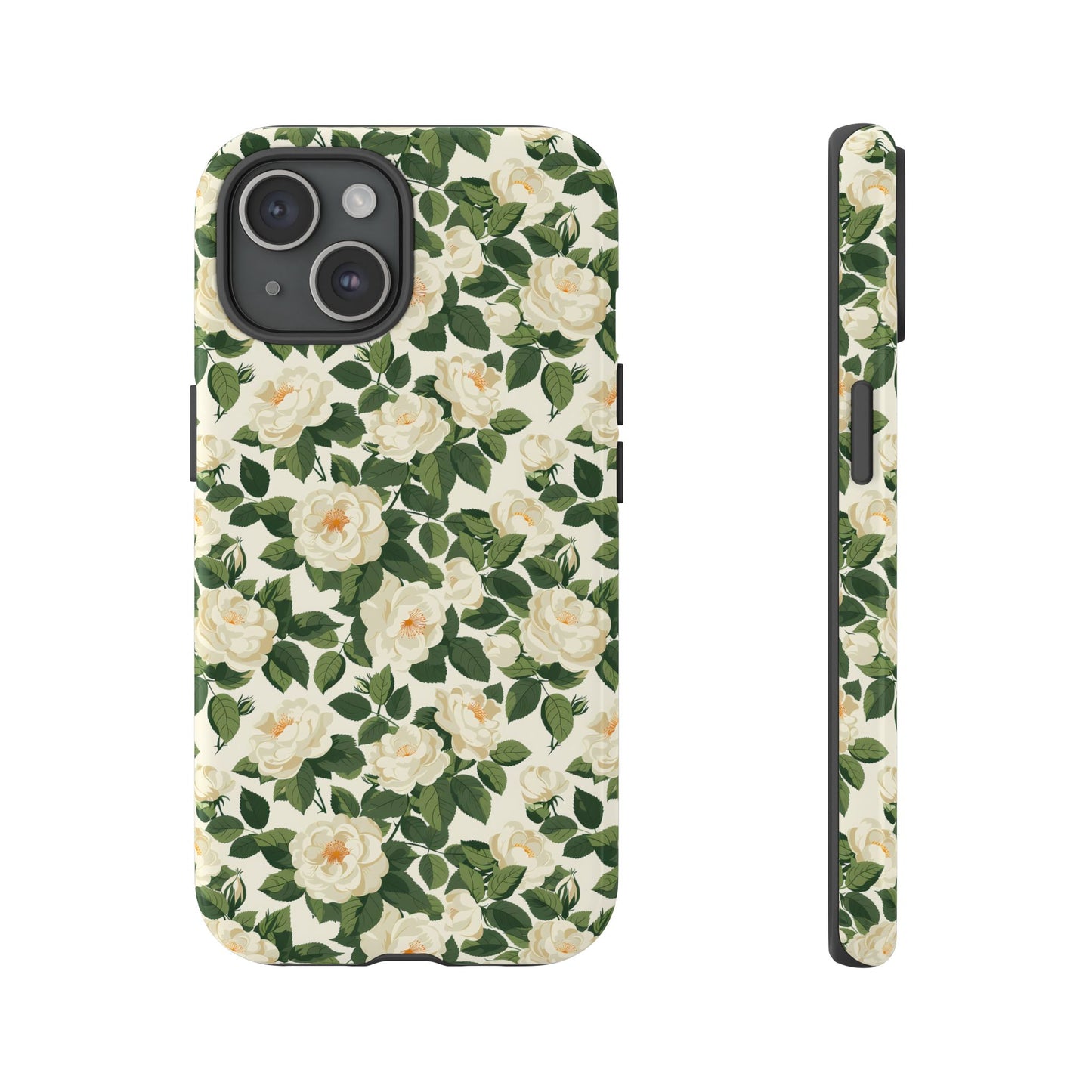 White Roses at Dawn Tough Phone Case for Apple iPhone, Samsung Galaxy, and Google Pixel.