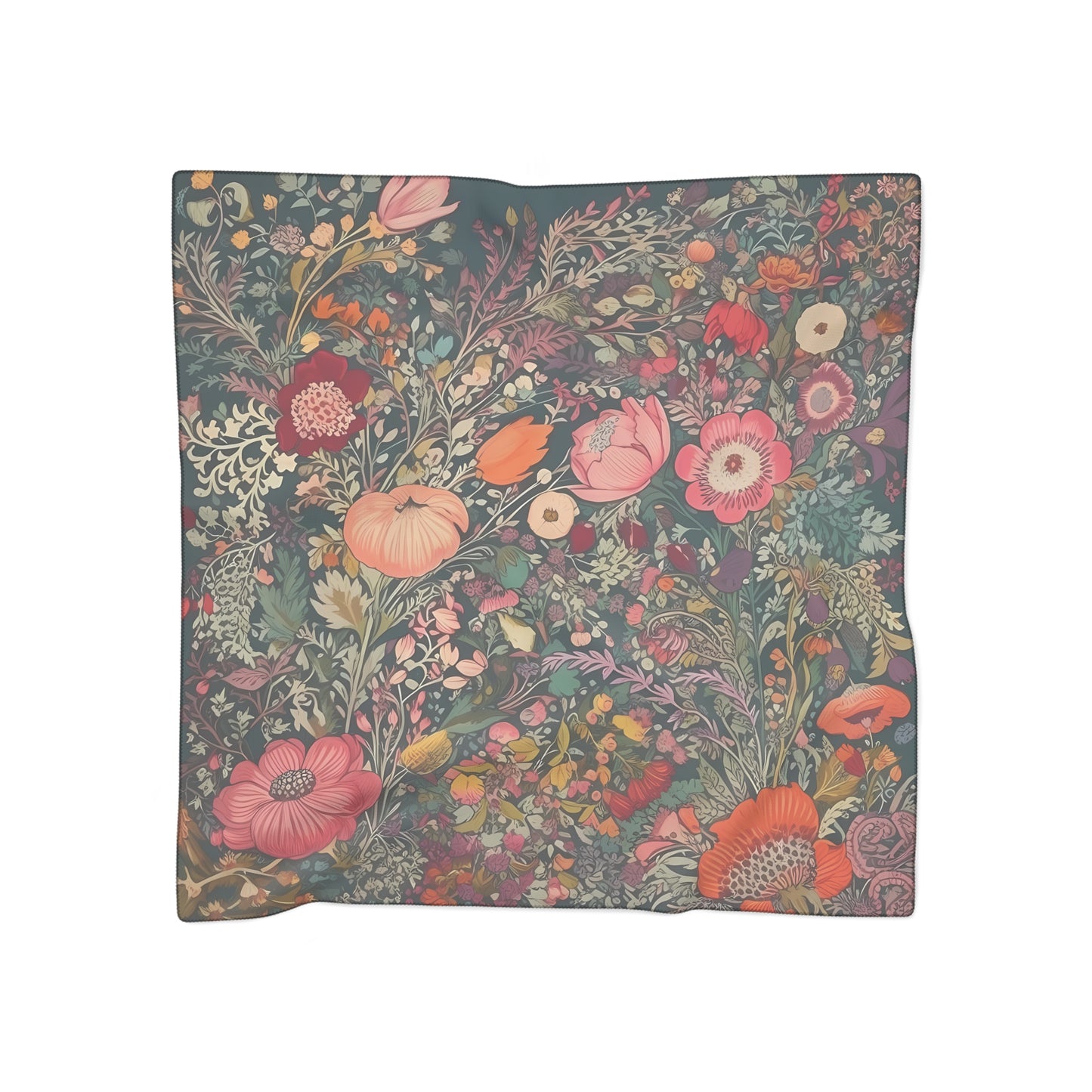 Renaissance Fall Floral Poly Voile Scarf. Classic silk scarf design in chocolates and peach. Available in 2 sizes: 25" x 25" or 50" x 50"