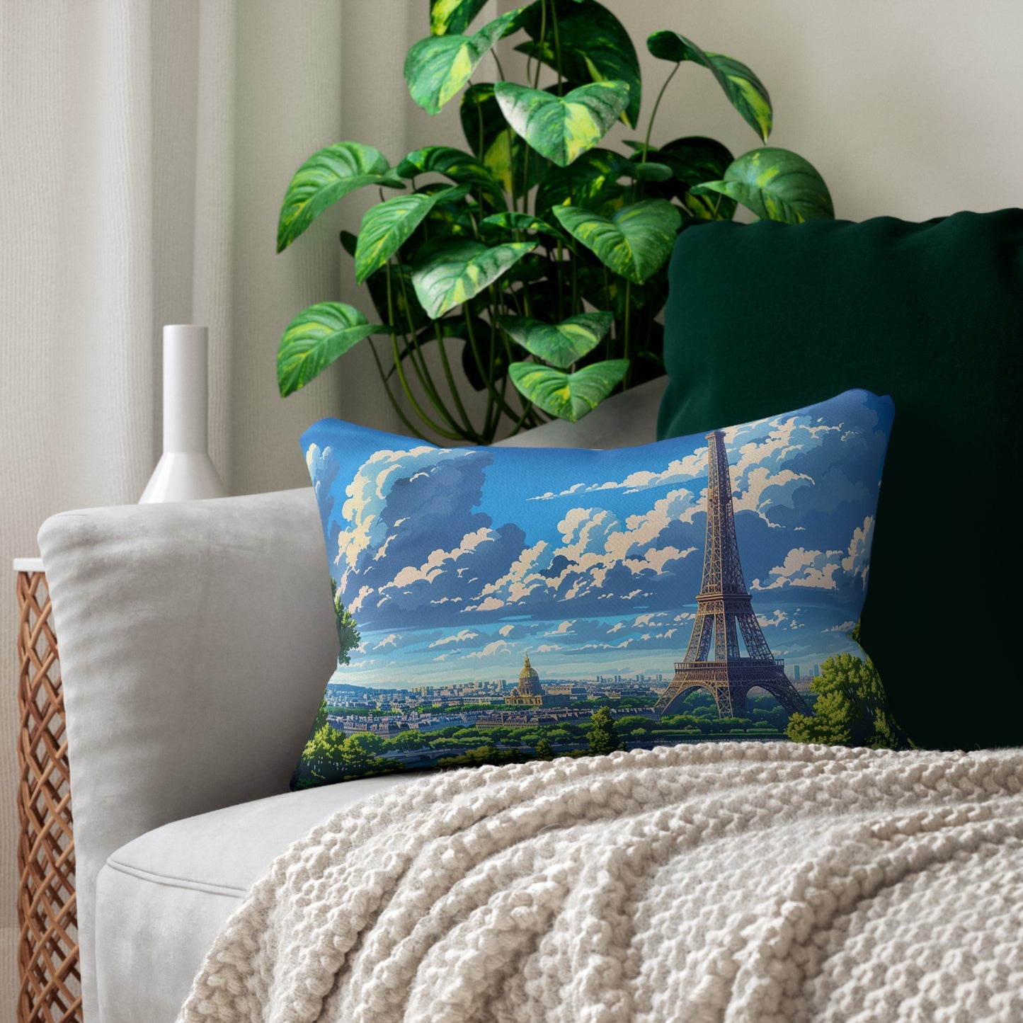 Parisian Eiffel Tower Dreamscape Lumbar Pillow - Spun Polyester - Double-Sided Print - Concealed Zipper - Lumbar size: 20" x 14"