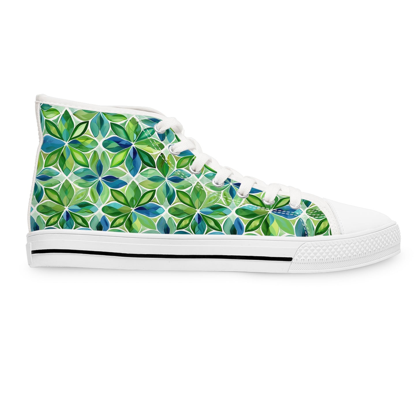 Spring Geo Flowers Ladies' High Top Sneakers - Step into a Kaleidoscope of Color!