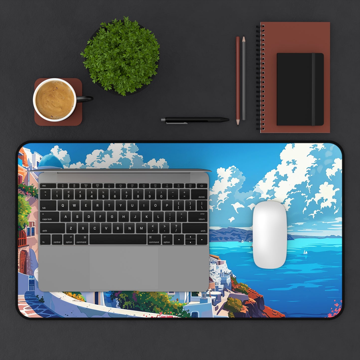 Santorini Serenity Desk Mat (Desk Pad) - Bring Mediterranean Bliss to Your Desk! Available in 3 sizes.
