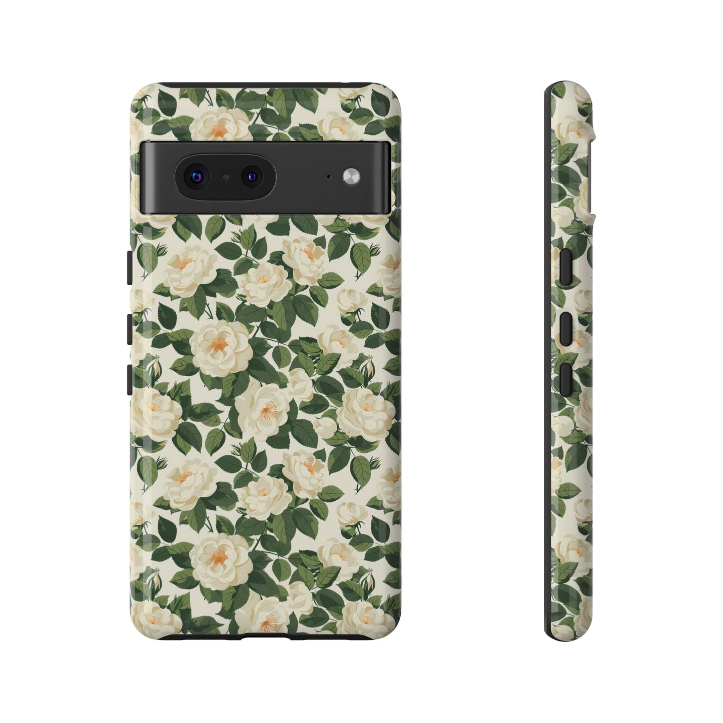 White Roses at Dawn Tough Phone Case for Apple iPhone, Samsung Galaxy, and Google Pixel.