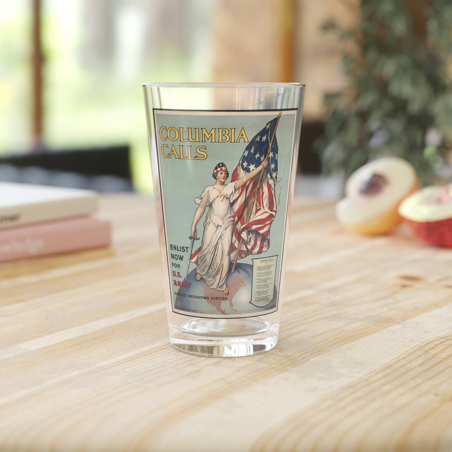 Columbia's Call to Service Pint Glass - 16 oz - Stand Tall, Drink Proud! Part of Our Independence Day Glassware Collection.