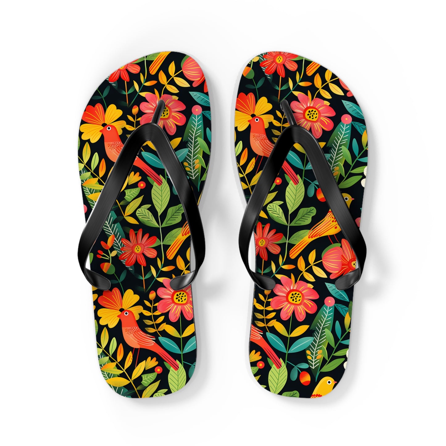 Blooming Bird Wonderland Flip Flops. 5/8" Thick Comfortable Summer or Winter Gym/Sauna Footwear for Men and Women.