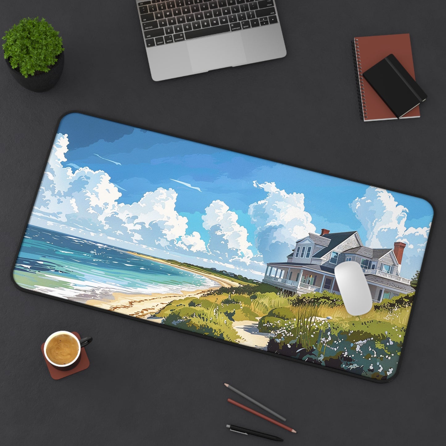 Nantucket Beach House Desk Mat (Desk Pad) - Transform Your Desk with Coastal Bliss! Available in 3 sizes.