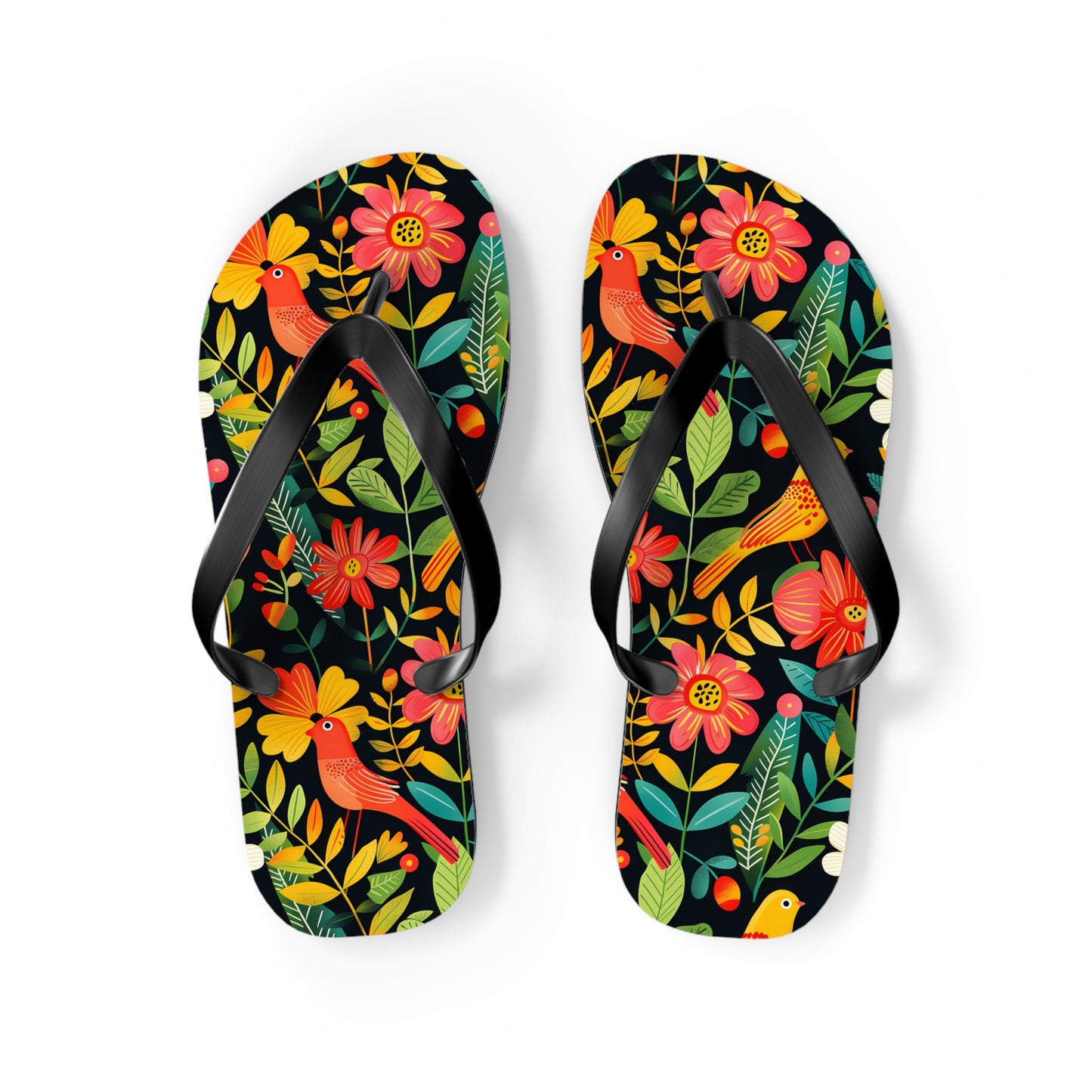 Blooming Bird Wonderland Flip Flops. 5/8" Thick Comfortable Summer or Winter Gym/Sauna Footwear for Men and Women.