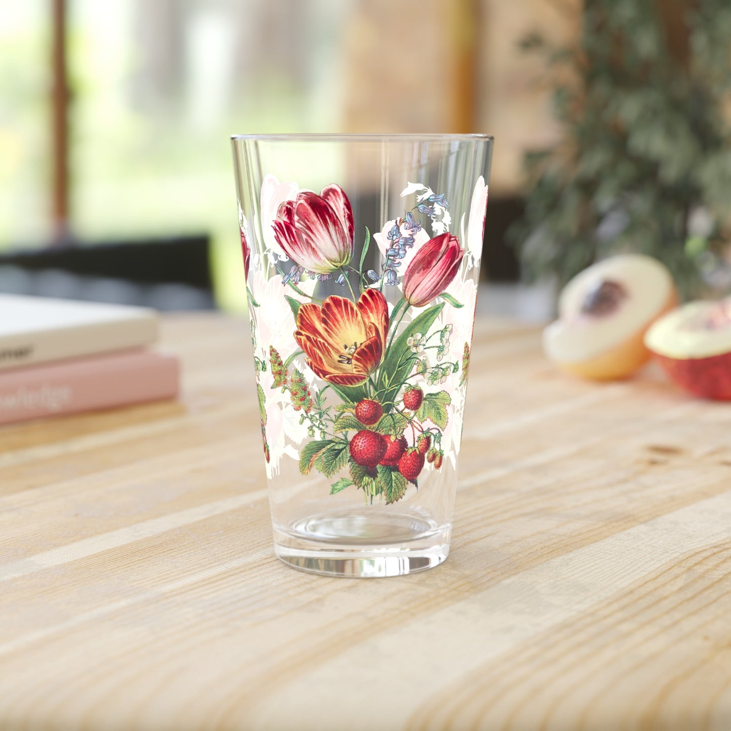 Vintage Tulip Trio Treasure Pint Glass - 16 oz - Sip a Symphony of Spring! From Our Vintage Floral Collection.