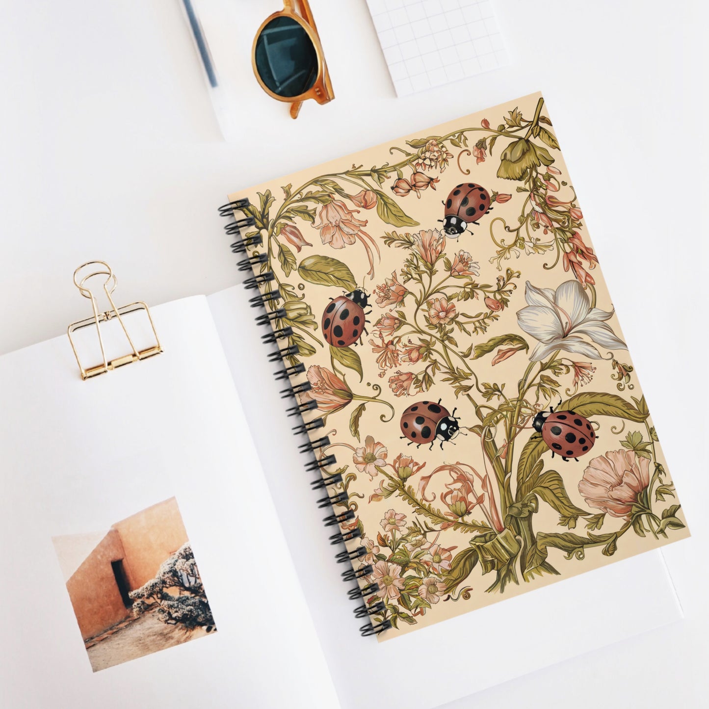 Ladybug Floral Symphony Spiral Notebook - Ruled Line - For Those Who Write with Flair!