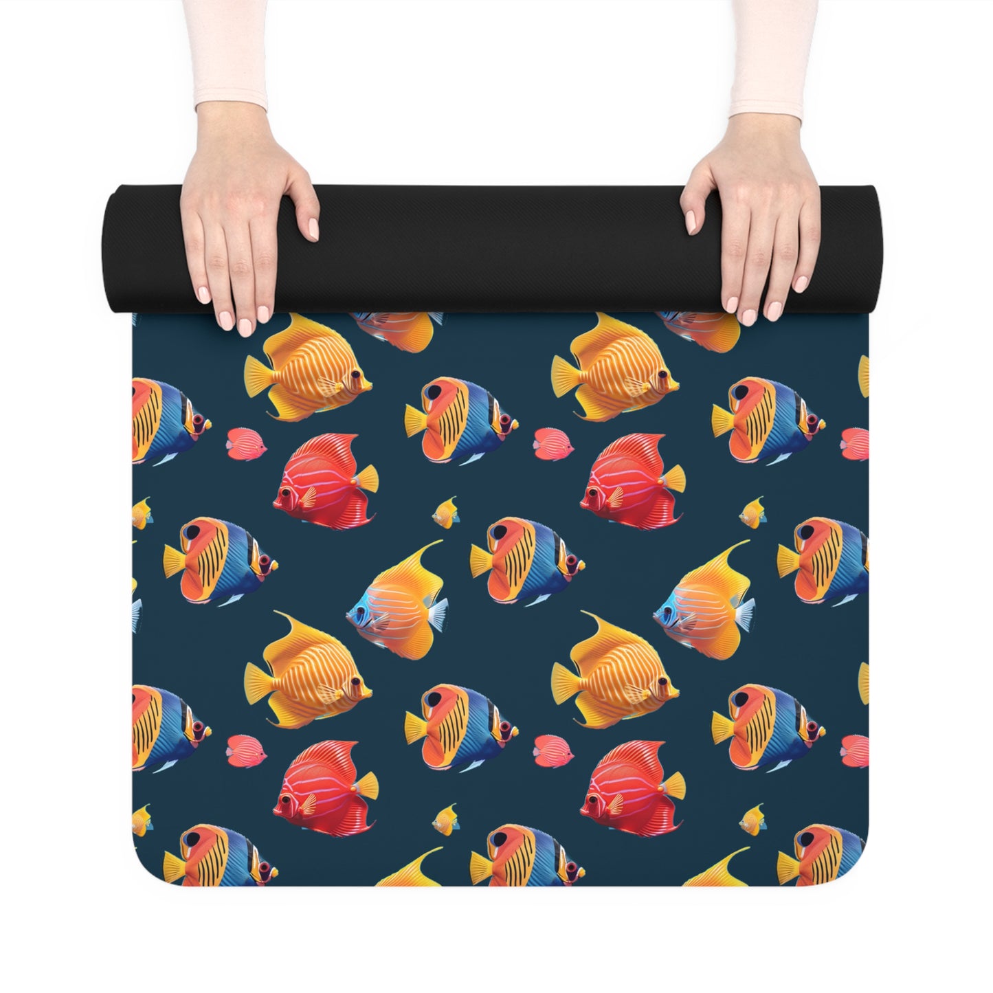 Fin-Tastic Voyage Rubber Yoga Mat - Dive Deep into Colorful Flow: Swim Through Your Practice with Fin-tastic Fish!