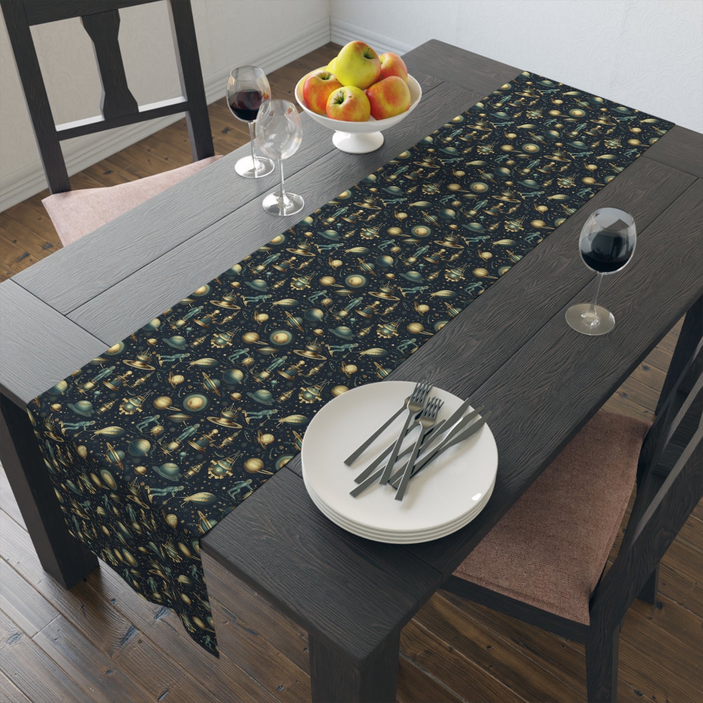 Steampunk Space ExplorerTable Runner - Explore New Worlds with Steampunk Elegance! Available in 2 sizes.