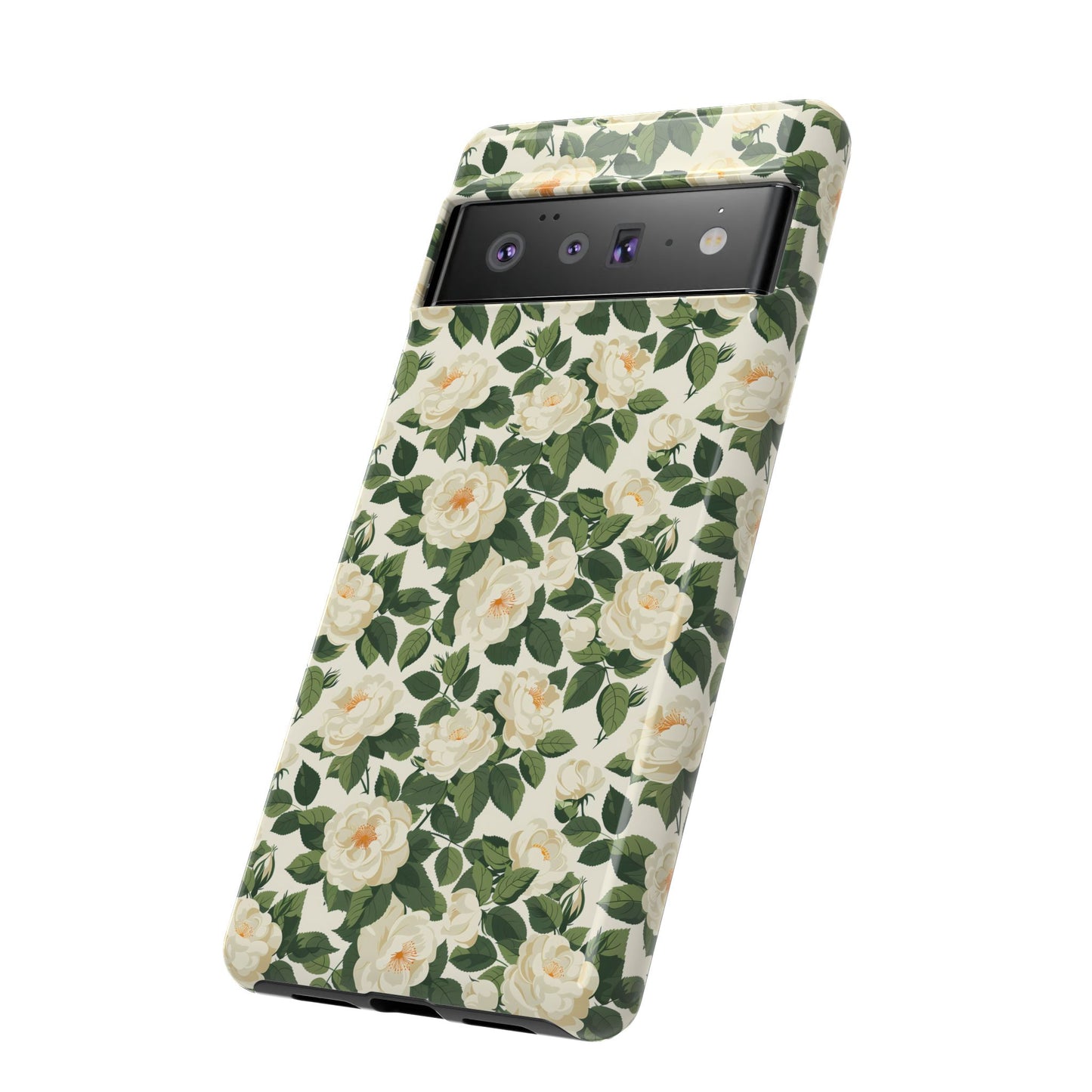 White Roses at Dawn Tough Phone Case for Apple iPhone, Samsung Galaxy, and Google Pixel.