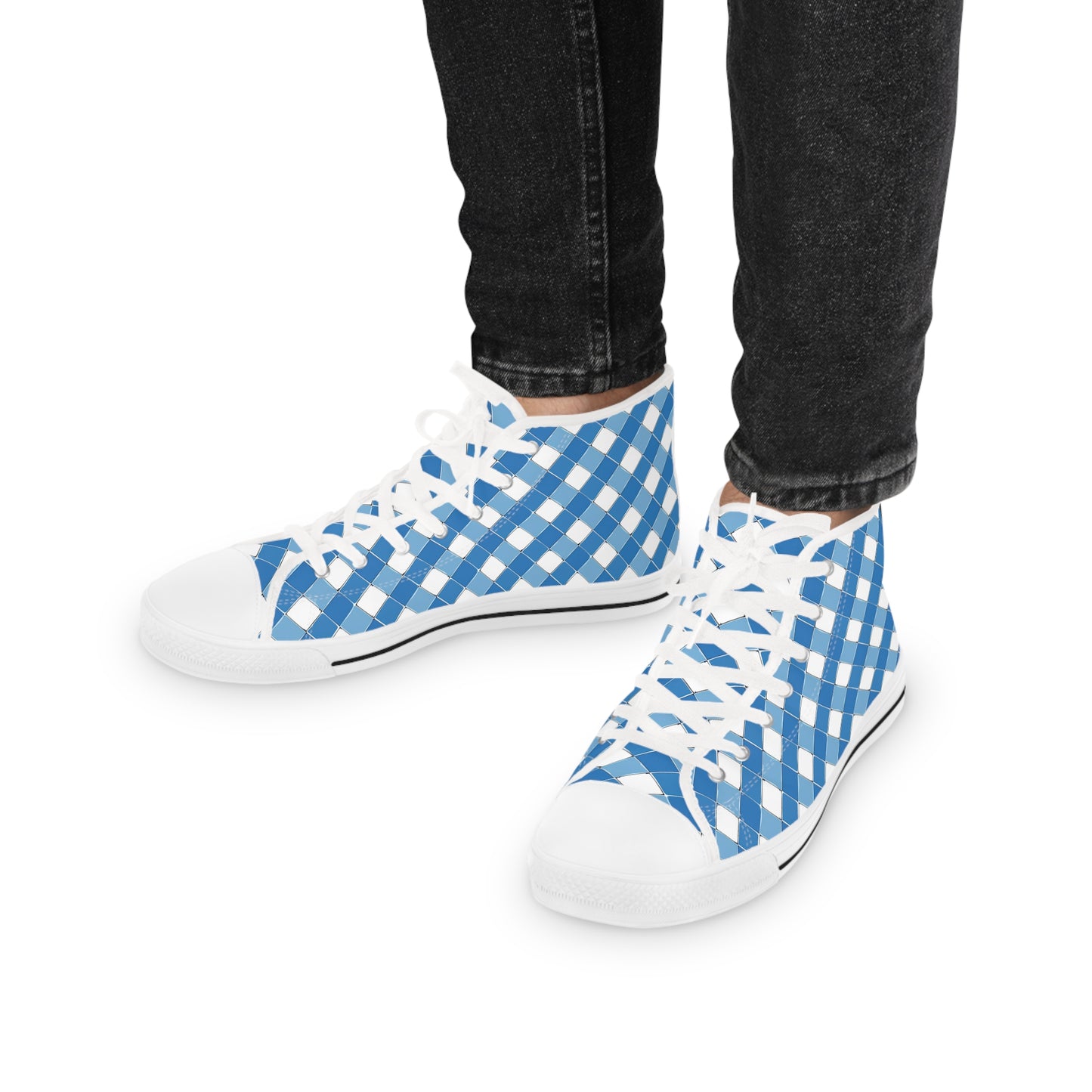 Modern Blue Ribbon Men's High Top Sneakers - Stride in Style - Classic Patterns Reimagined!