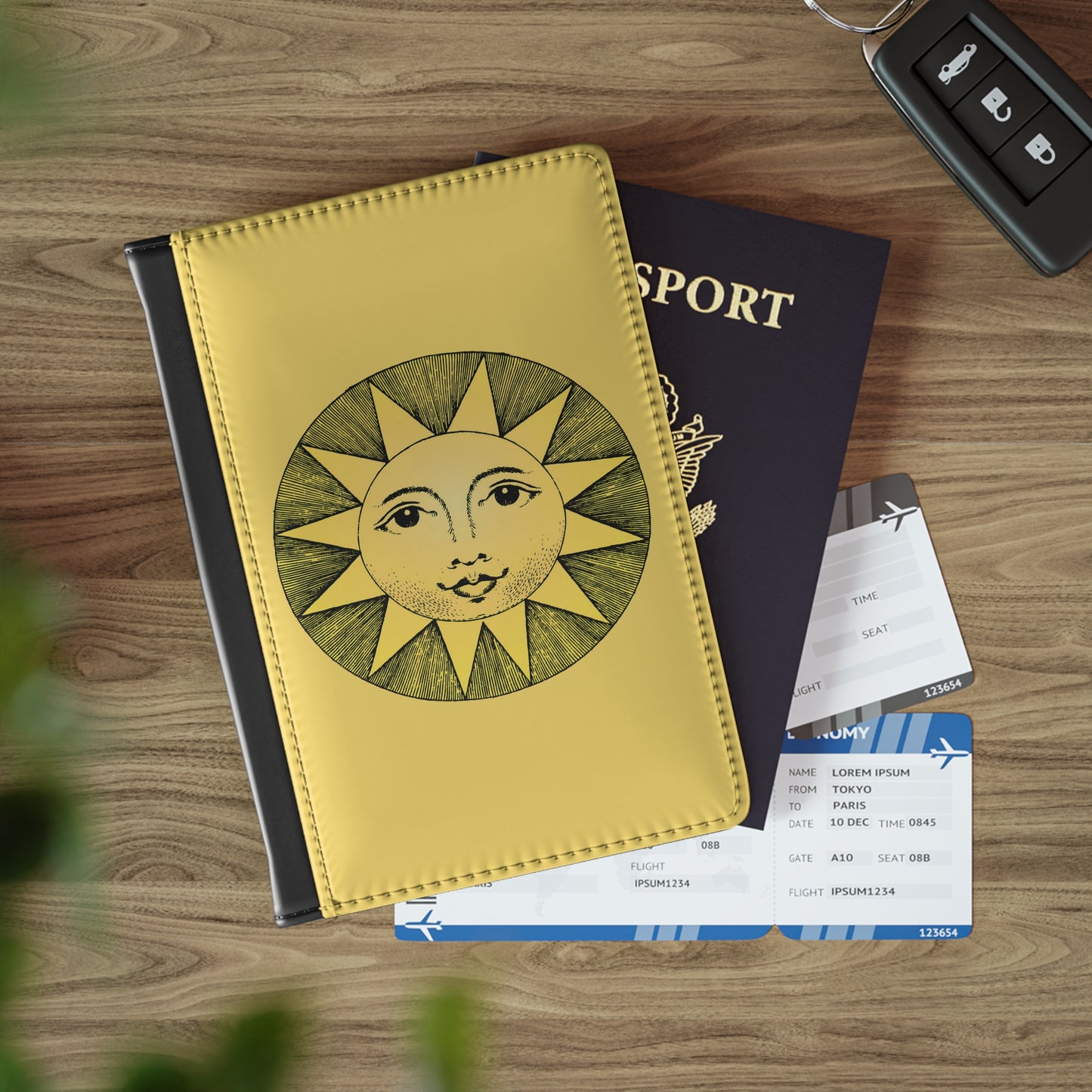 Vintage Sun Passport Cover - RFID-Blocking - PU Faux Leather - Inner Pockets - Shine Bright with the Vintage Sun Passport Cover!