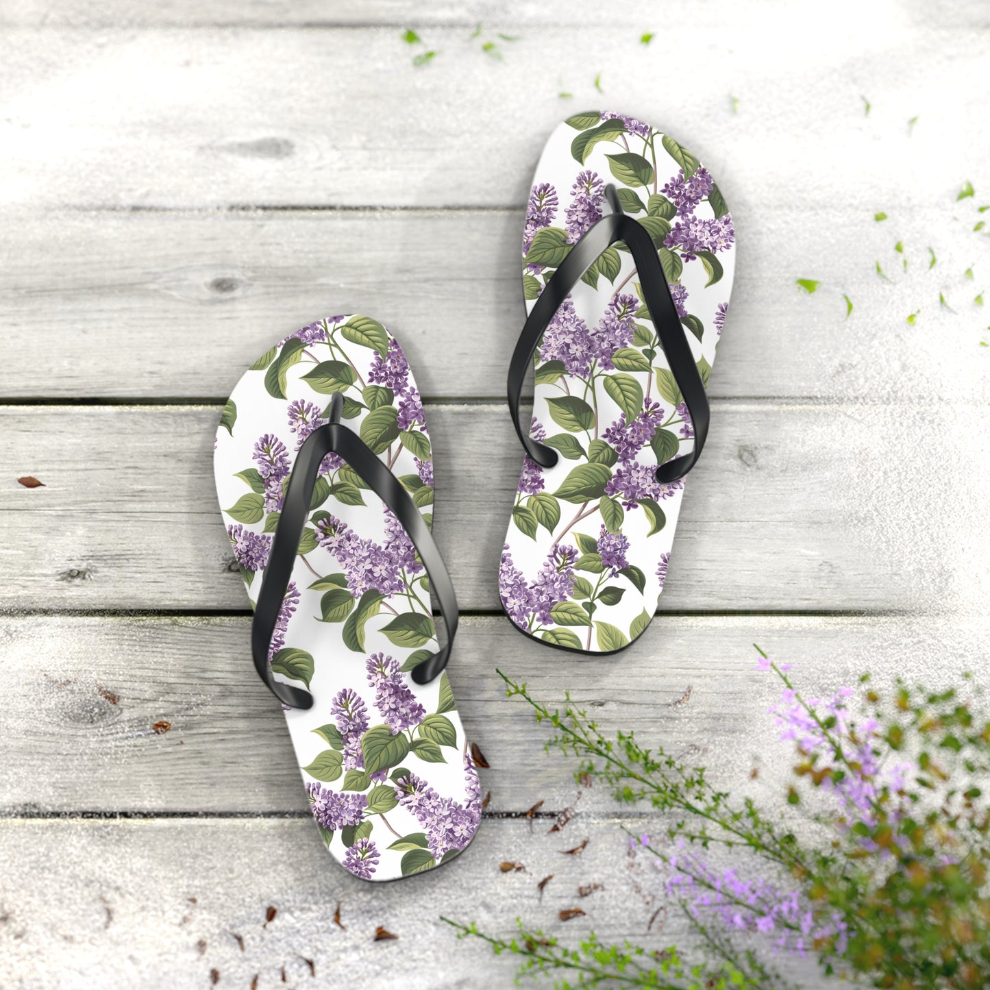 I Love Lilacs Flip Flops. 5/8" Thick Comfortable Summer or Winter Gym/Sauna Footwear for Men and Women.
