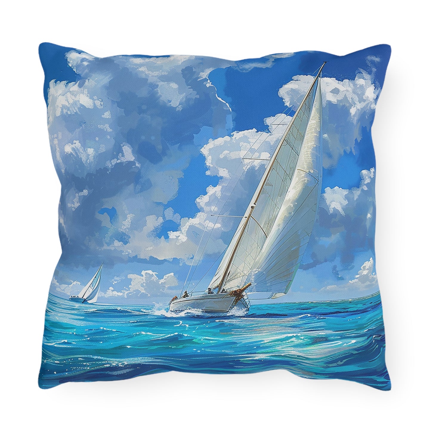 Ocean Breeze Sailing Square Outdoor Pillow - Spun Polyester - Double-Sided Print - UV-Resistant - Water-Resistant - Available in 3 sizes.