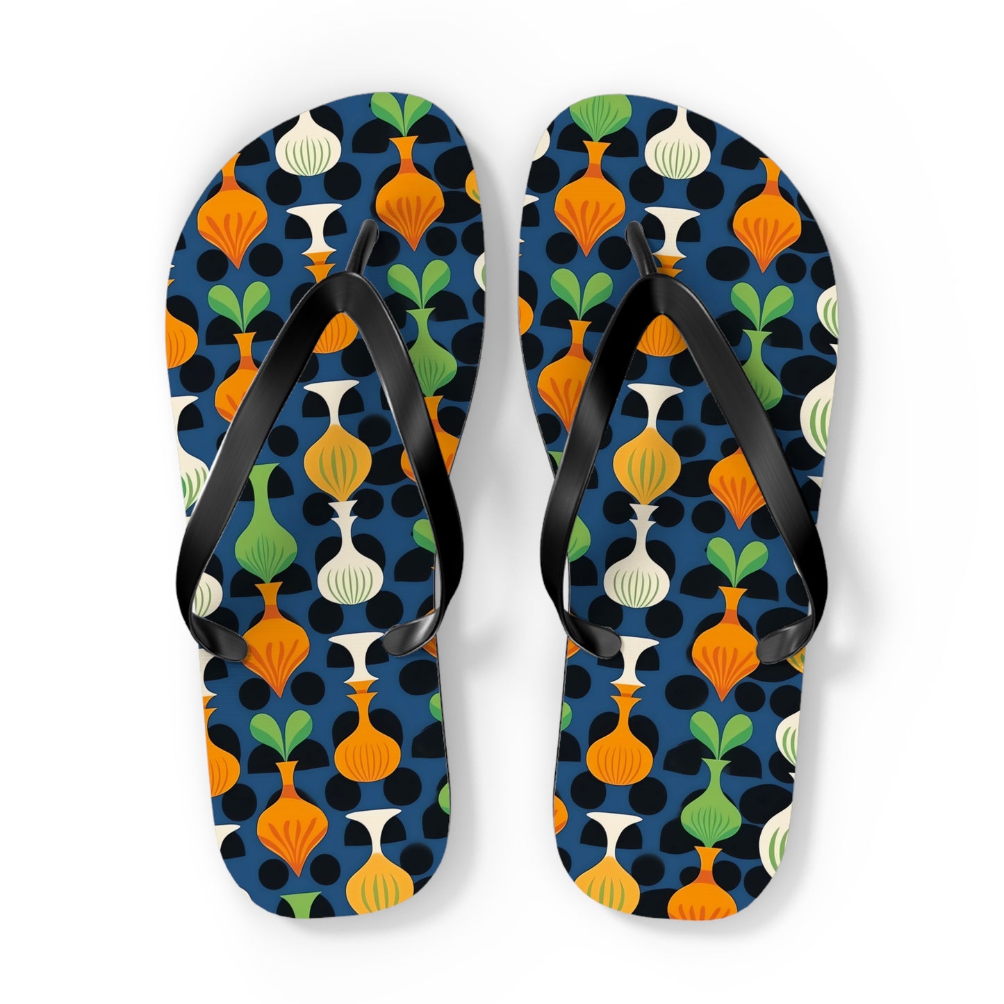 Mod Floating Vases Flip Flops. 5/8" Thick Comfortable Summer or Winter Gym/Sauna Footwear for Men and Women.