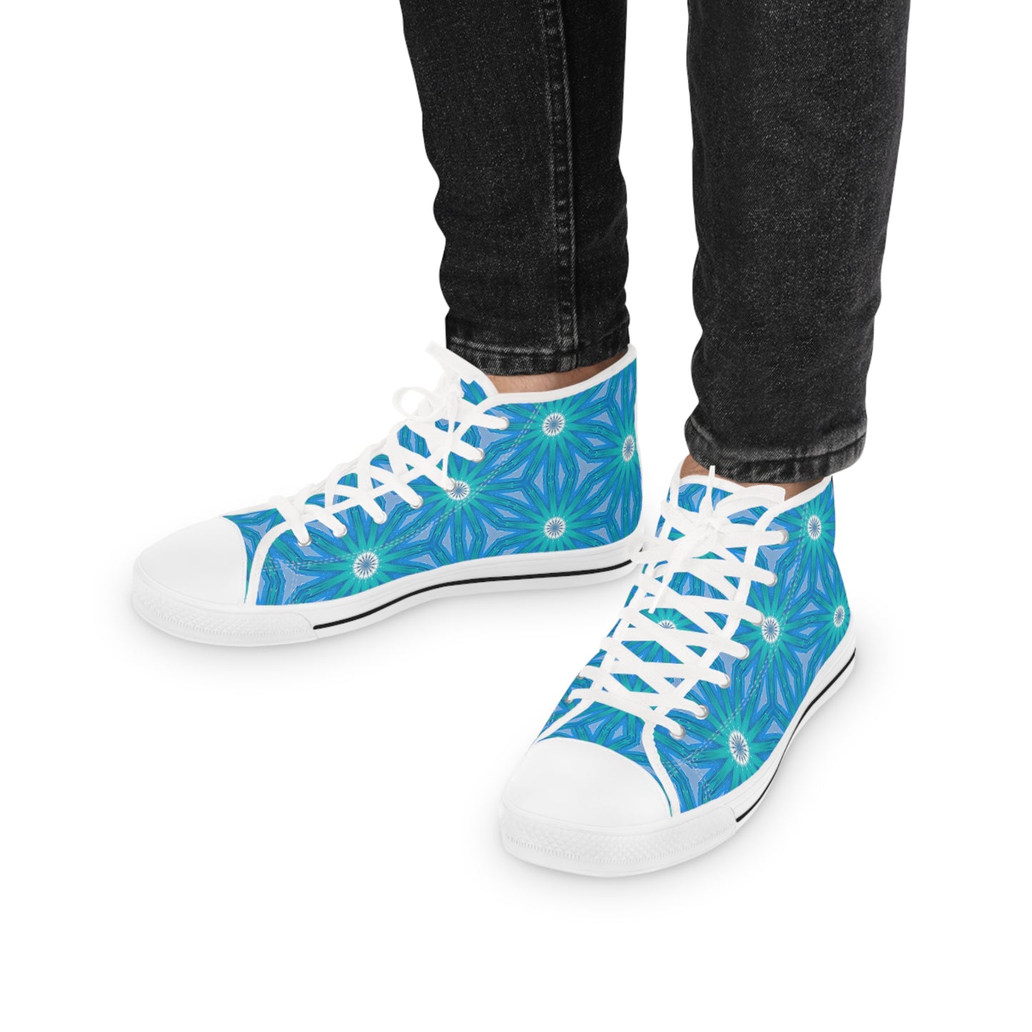 Sapphire Nebula Men's High Top Sneakers. Stride Stellar: Unleash Your Cosmic Cool with Sapphire Nebula!