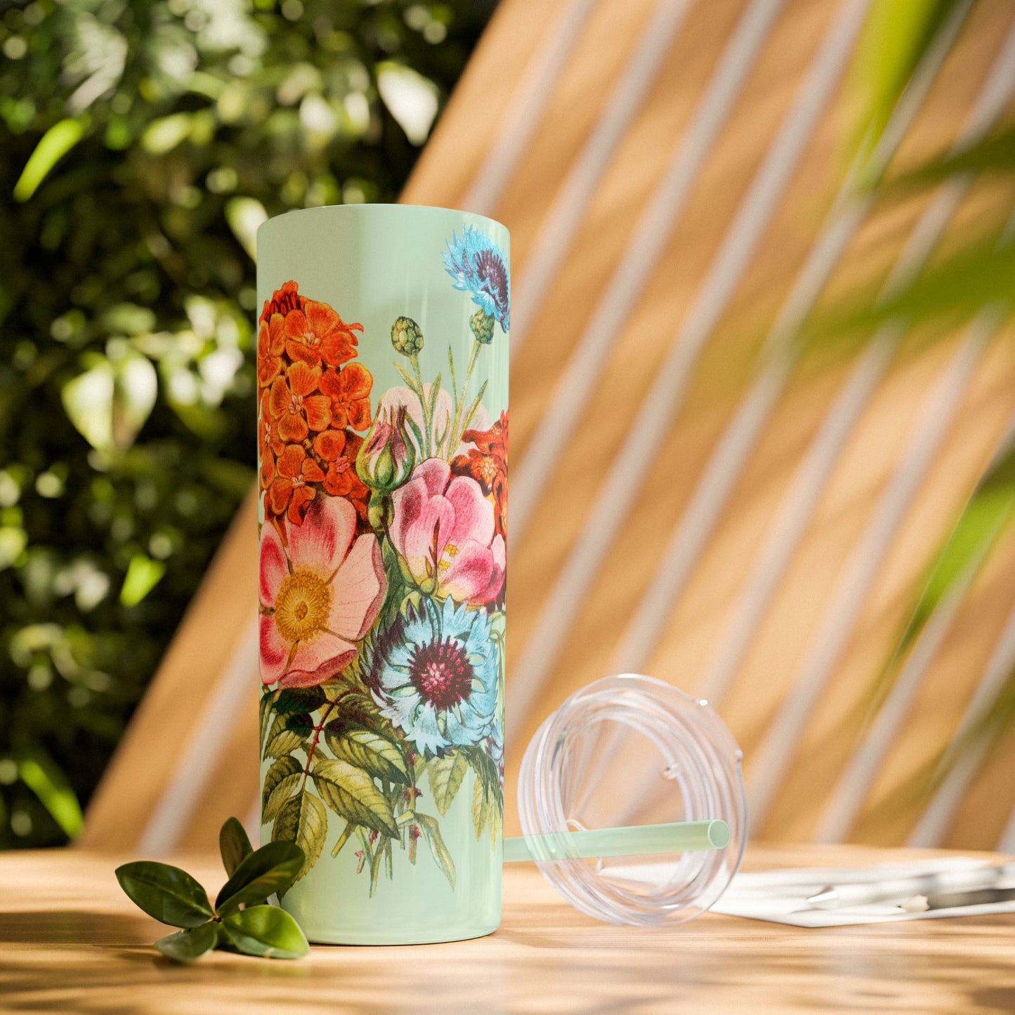 Vintage Pastel Petals Skinny Tumbler with Straw - 20 oz. Insulated Stainless Steel - Bring a Bloom of Spring to Every Sip!
