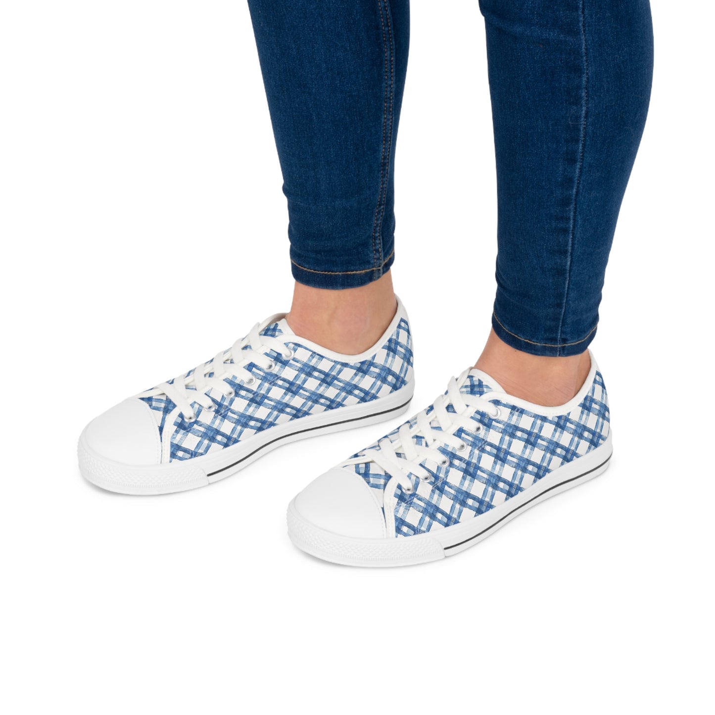 Blue Breeze Gingham Ladies' Low Top Sneakers - Gingham Charm Meets Contemporary Cool – Step Into Effortless Style!