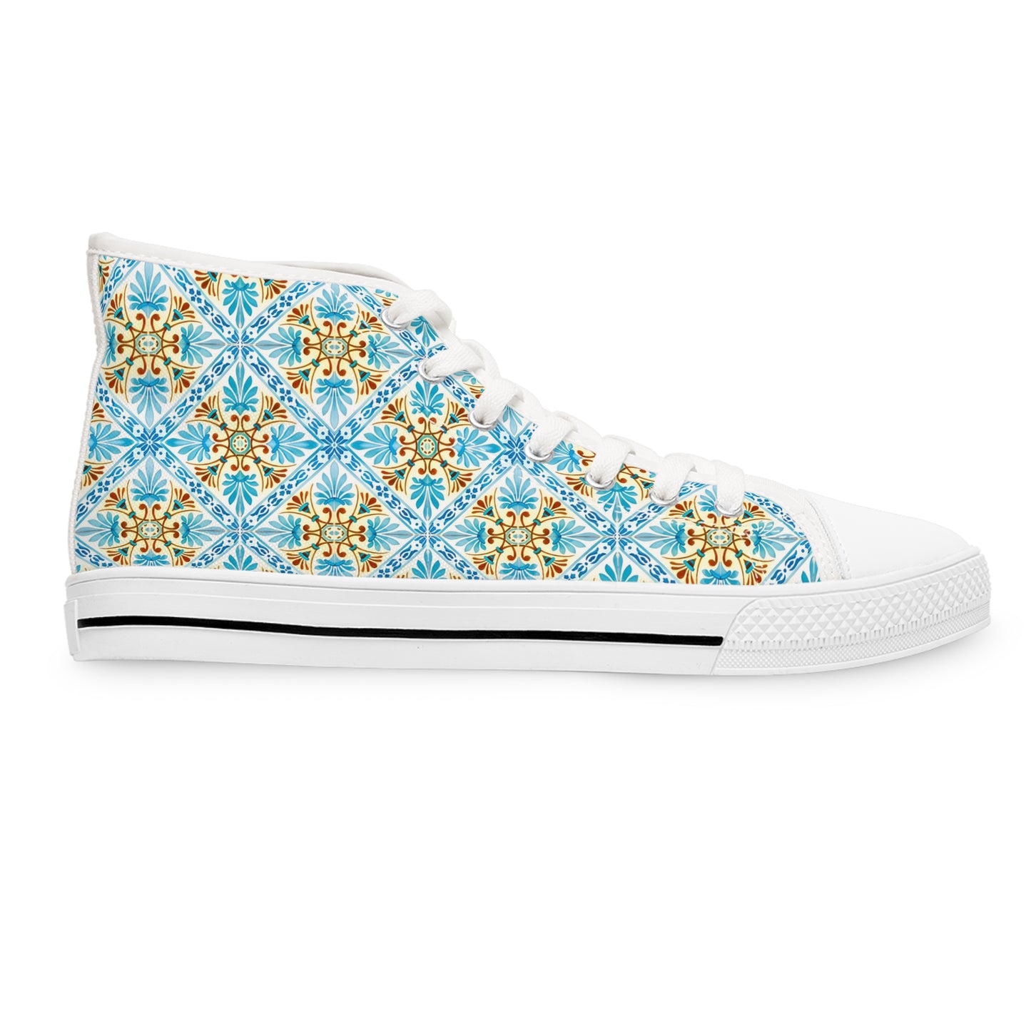 Mediterranean Mosaic Ladies' High Top Sneakers - Cool, Calm, Collected - Embrace Mediterranean Elegance!