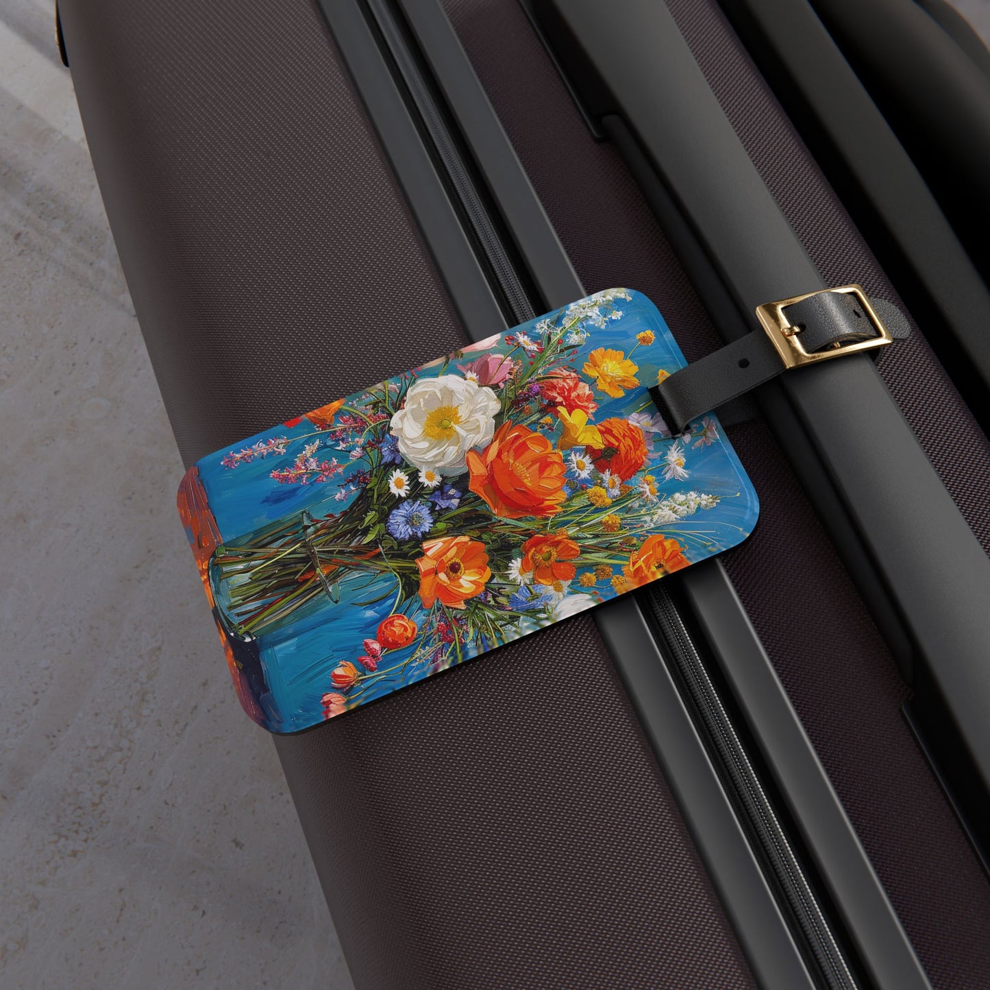 Blossoms on Blue Acrylic Luggage Tag - Bring Floral Elegance to Your Travels with the Bright Flowers & Blue Wall Acrylic Luggage Tag!