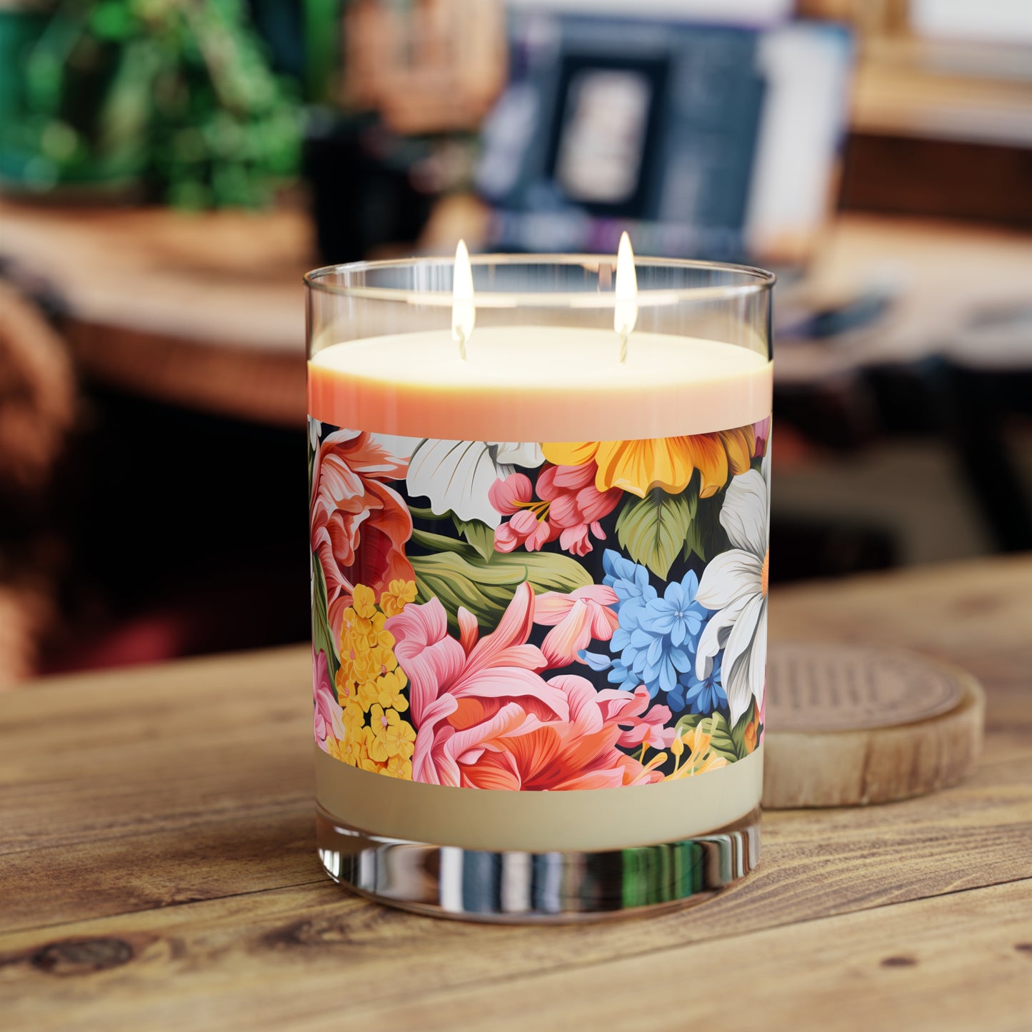 Chic Floral 100% Soy Wax Scented Candle. 11 oz. Full Glass, Phthlate-Free & Lead-Free Two-Wick Candle, Three Fragrance Options.