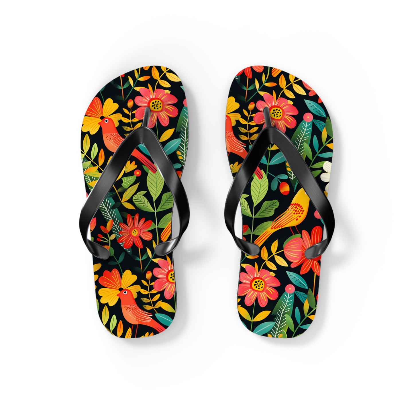 Blooming Bird Wonderland Flip Flops. 5/8" Thick Comfortable Summer or Winter Gym/Sauna Footwear for Men and Women.