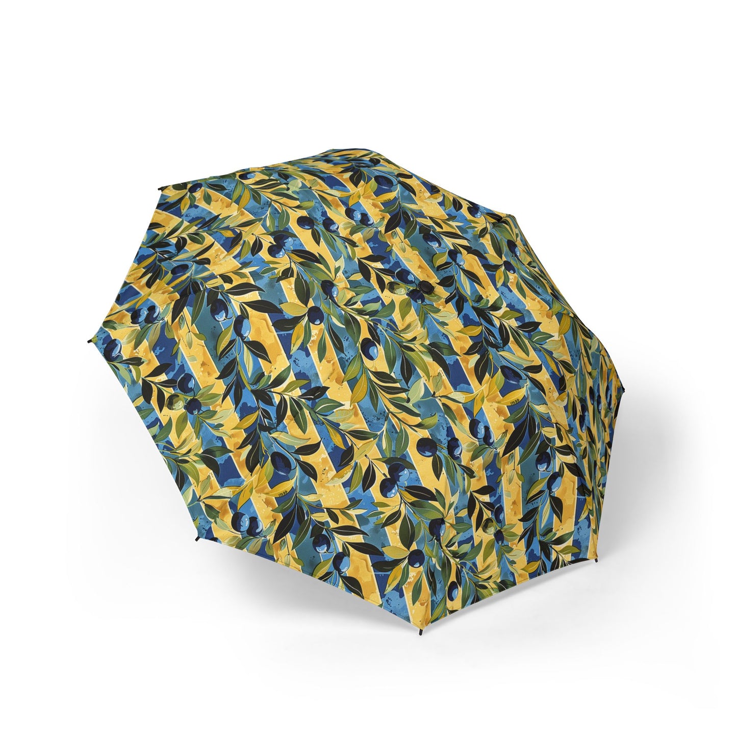 Olive Orchard Stripes Foldable Umbrella - Compact Semi-Automatic Travel Umbrella