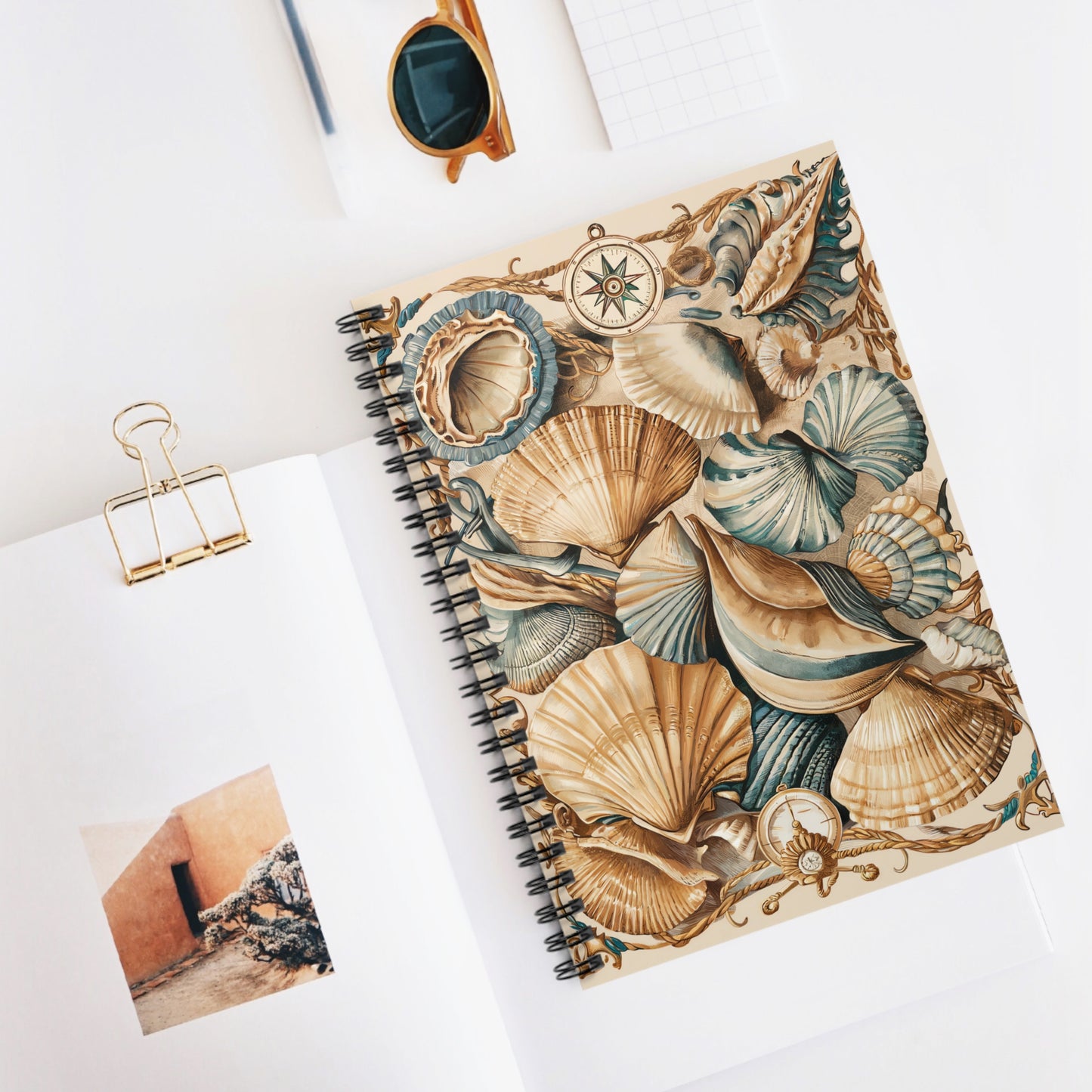 Coastal Elegance Chic Spiral Notebook - Ruled Line - Write with Coastal Calm – Where Seashells and Serenity Meet on Every Page!