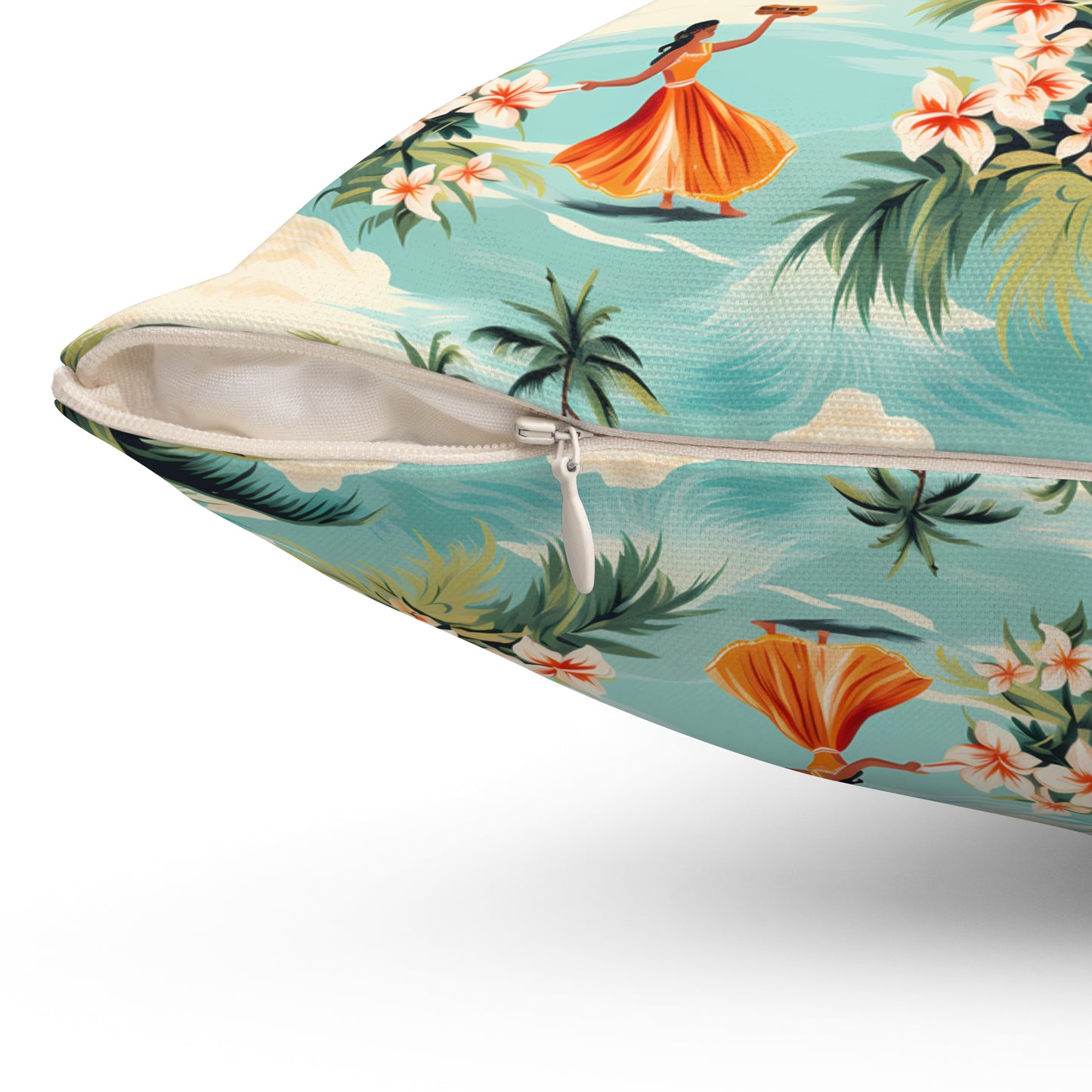 Retro Hawaiian Hula Square Throw Pillow - Spun Polyester - Double-Sided Print - Concealed Zipper - Available in 4 sizes.