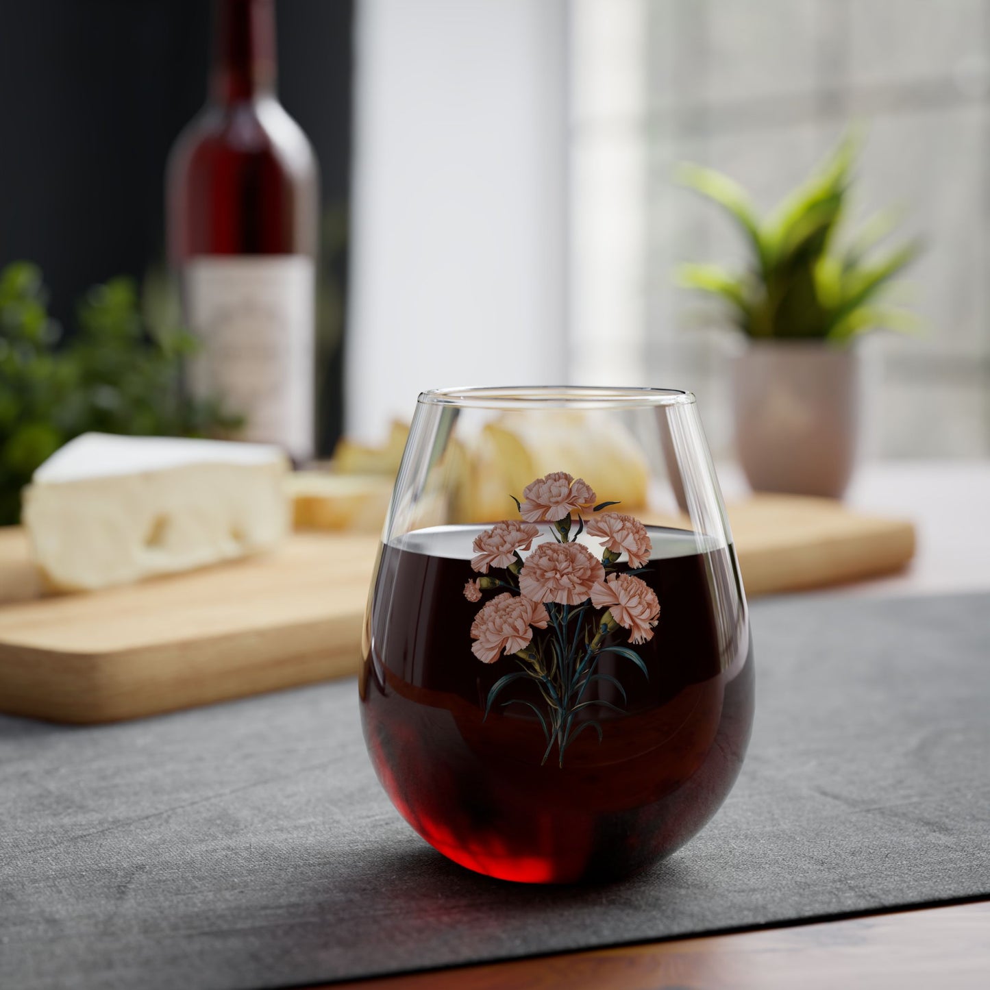 January Birth Month Flower - Carnation Stemless Wine Glass - 11.75 oz - Celebrate January's Grace with Every Sip! From our Blooming Celebrations Birth Flower Collection.