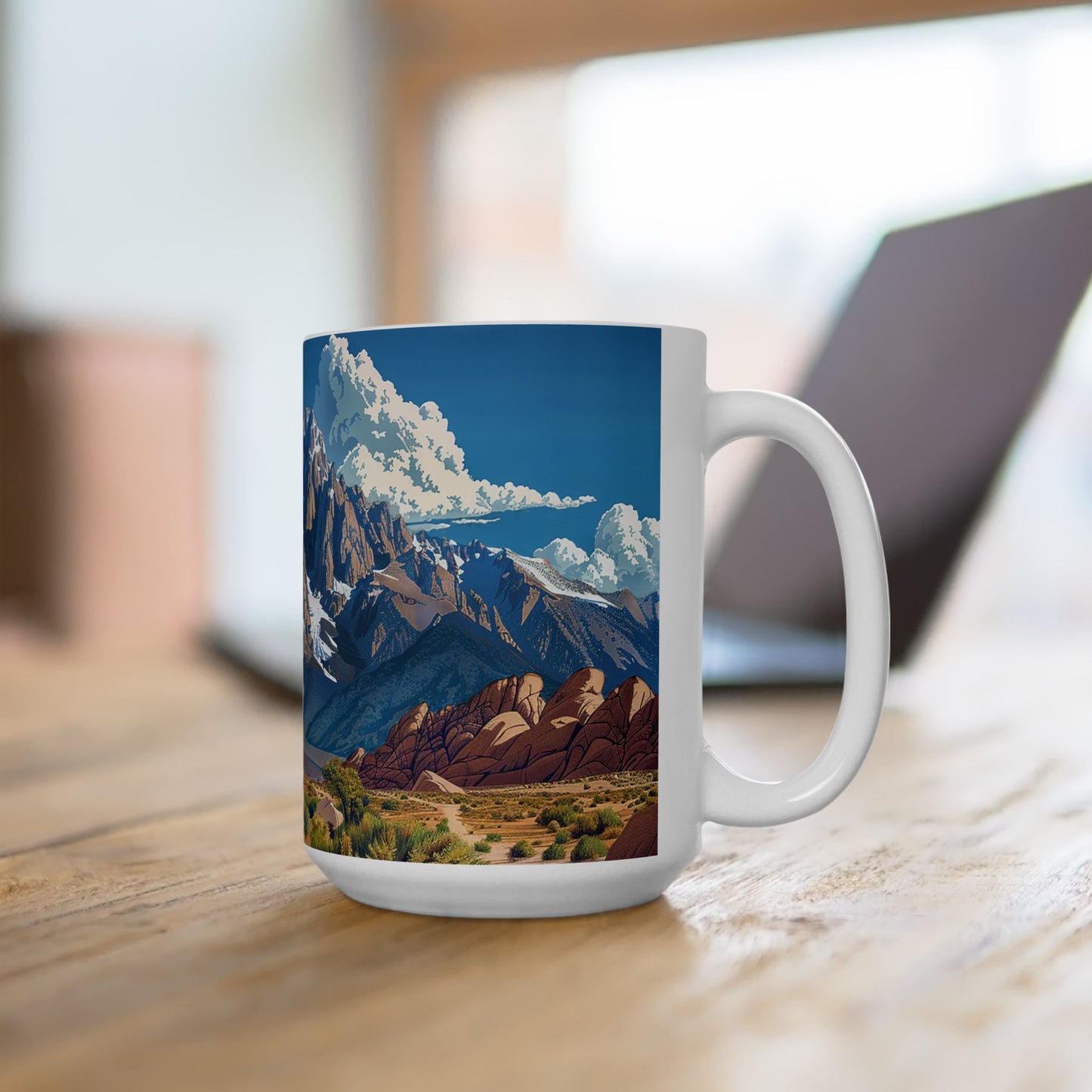 Alabama Hills and Mount Whitney Ceramic Mug 15 oz. - Sip the Grandeur of Hollywood History and Natural Beauty!